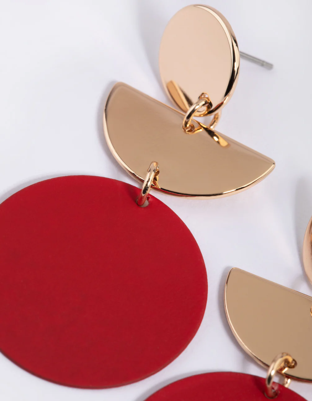 Red Geometric Disc Drop Earrings - Image 2
