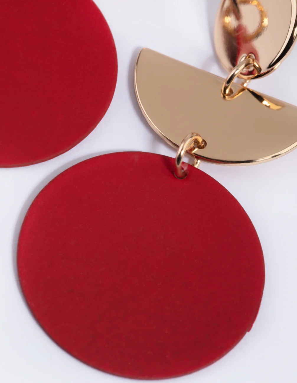Red Geometric Disc Drop Earrings - Image 3