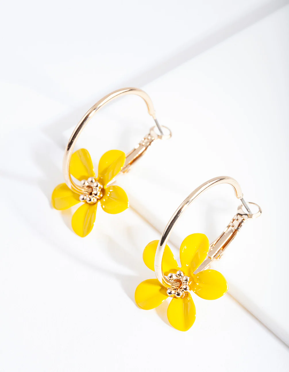Gold Yellow Flower Hoop Earrings