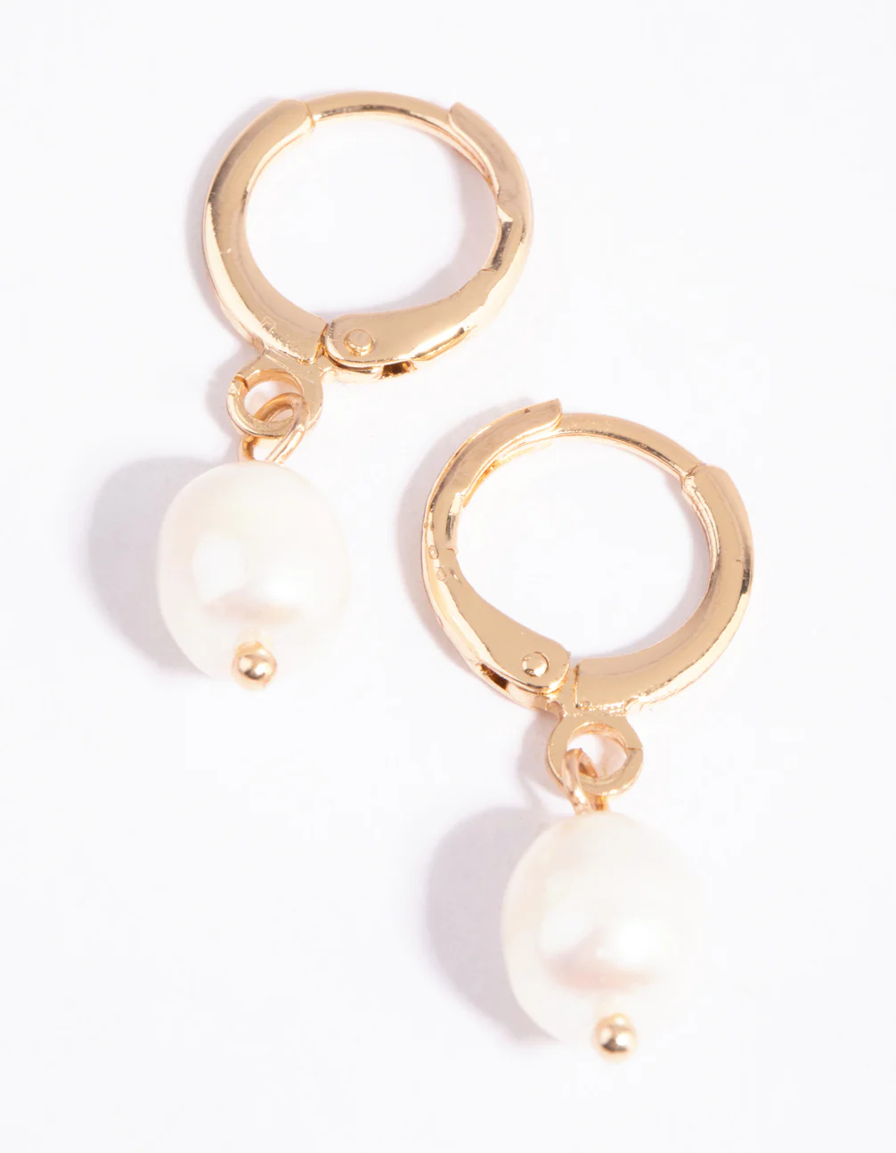 Gold Pearl Huggie Earrings - Image 2