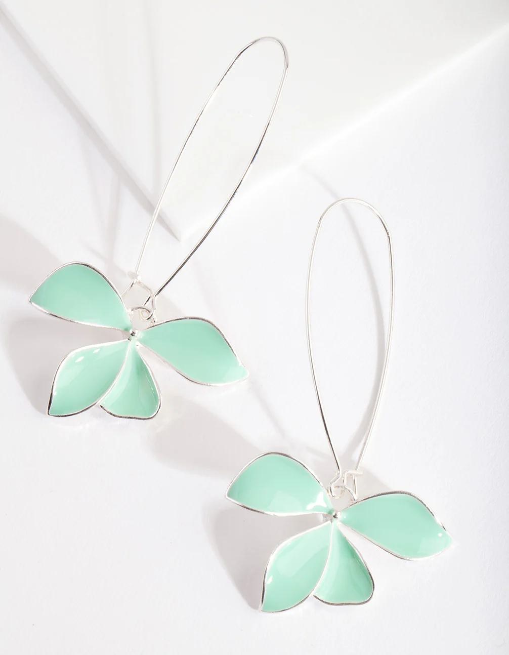 Teal Enamel Flower Fish Hook Earrings - Image 2