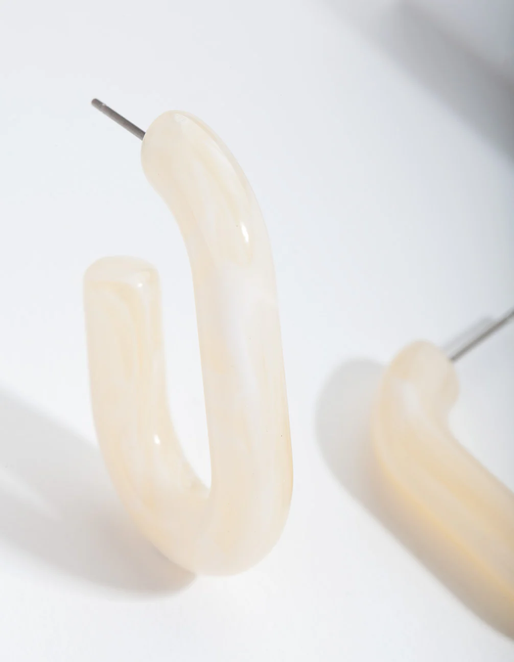Cream Acrylic Hoop Earrings - Image 2