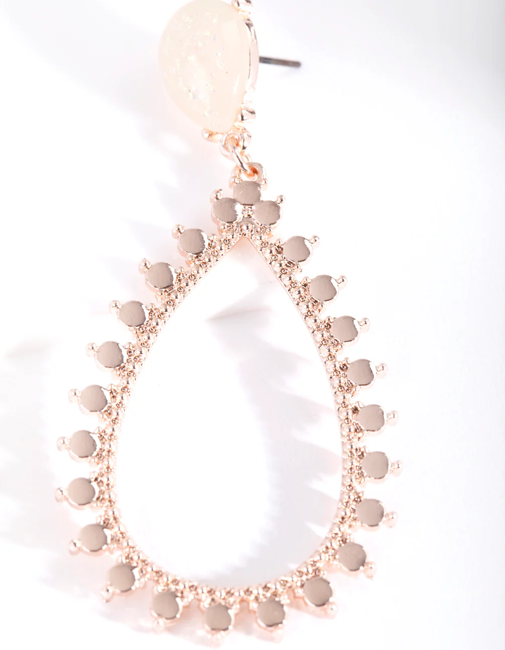 Rose Gold Iridescent Stone Teardrop Earrings - Image 2