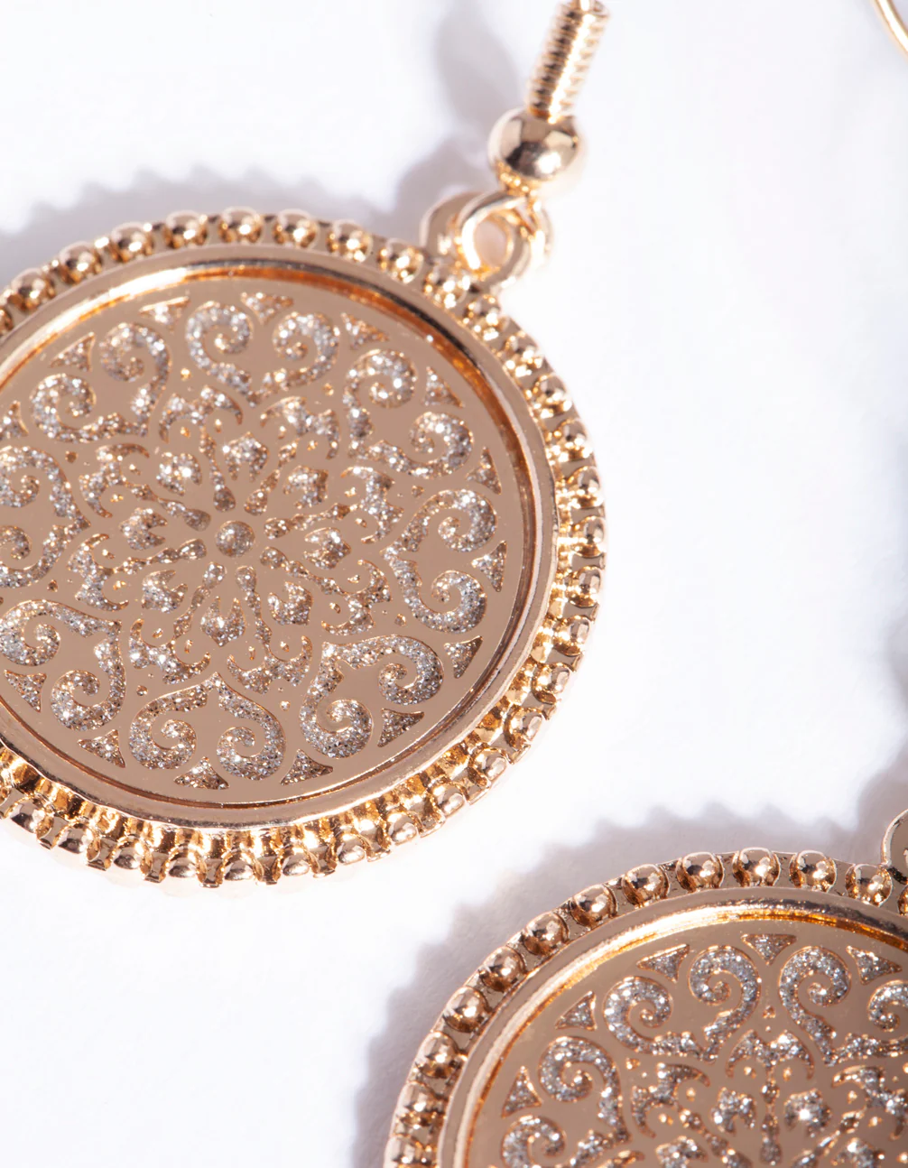 Gold Filigree Disc Earrings - Image 3
