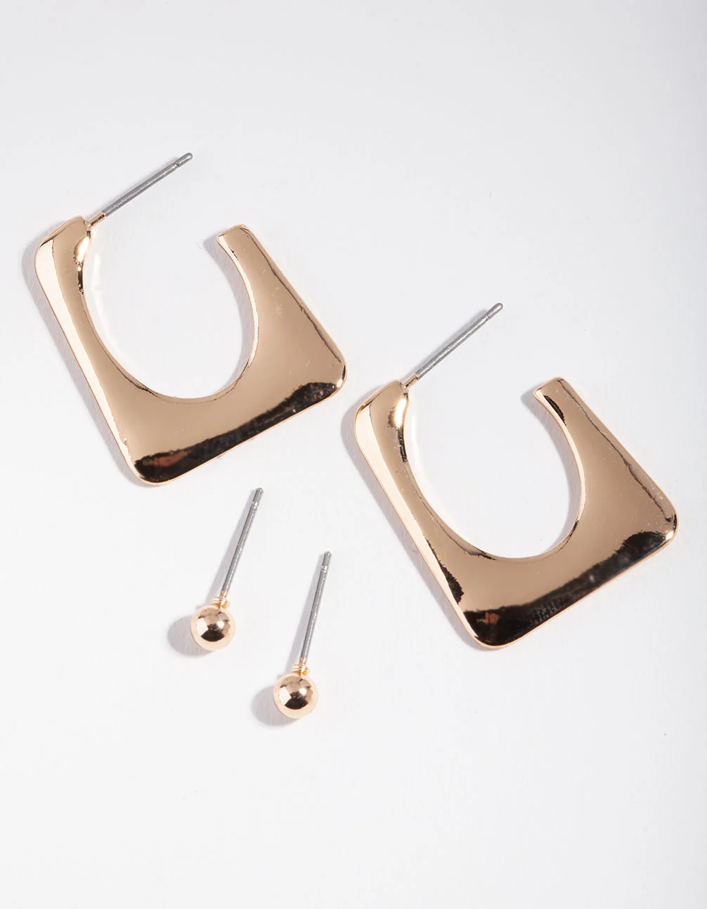 Gold Square Oval Stud Hoop Earring Pack - Image 2
