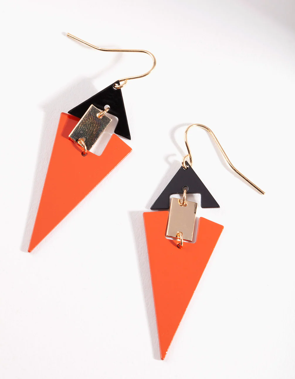 Gold Orange Triangle Geo Drop Earrings - Image 2