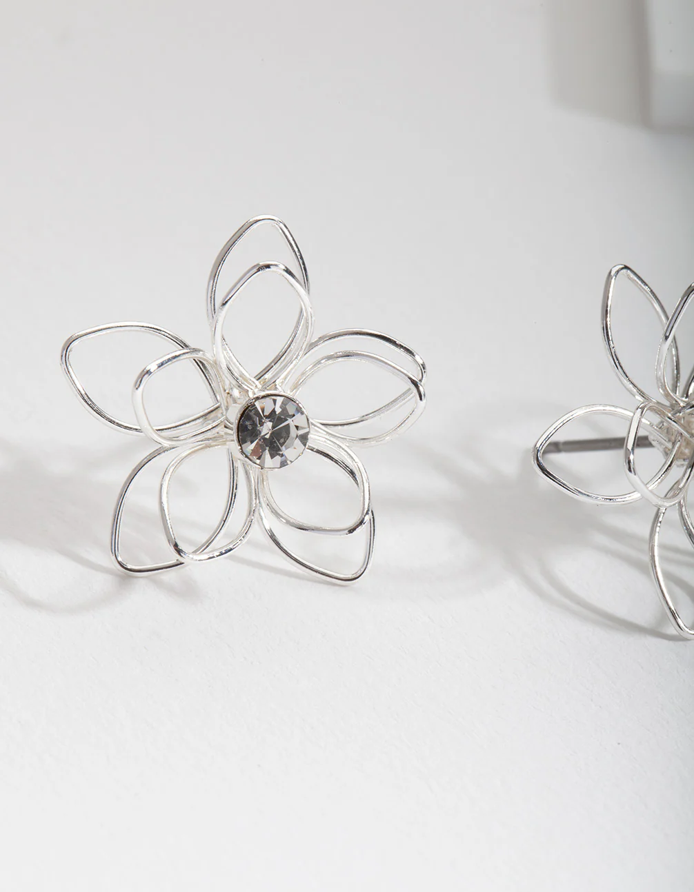 Silver Dainty Diamante Flower Earrings - Image 2