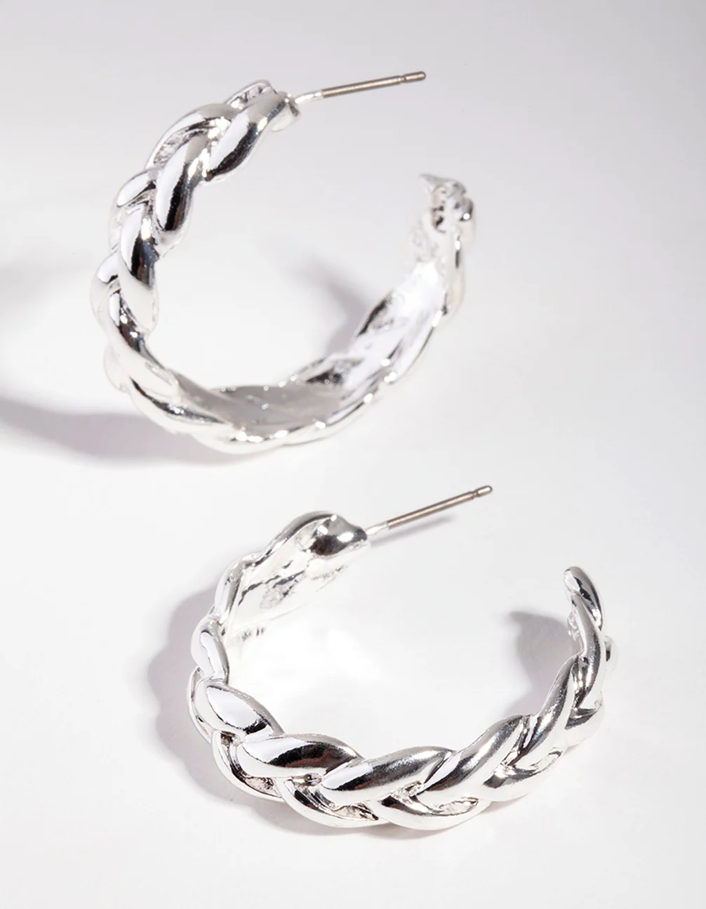 Silver Plaited Medium Hoop Earrings - Image 2