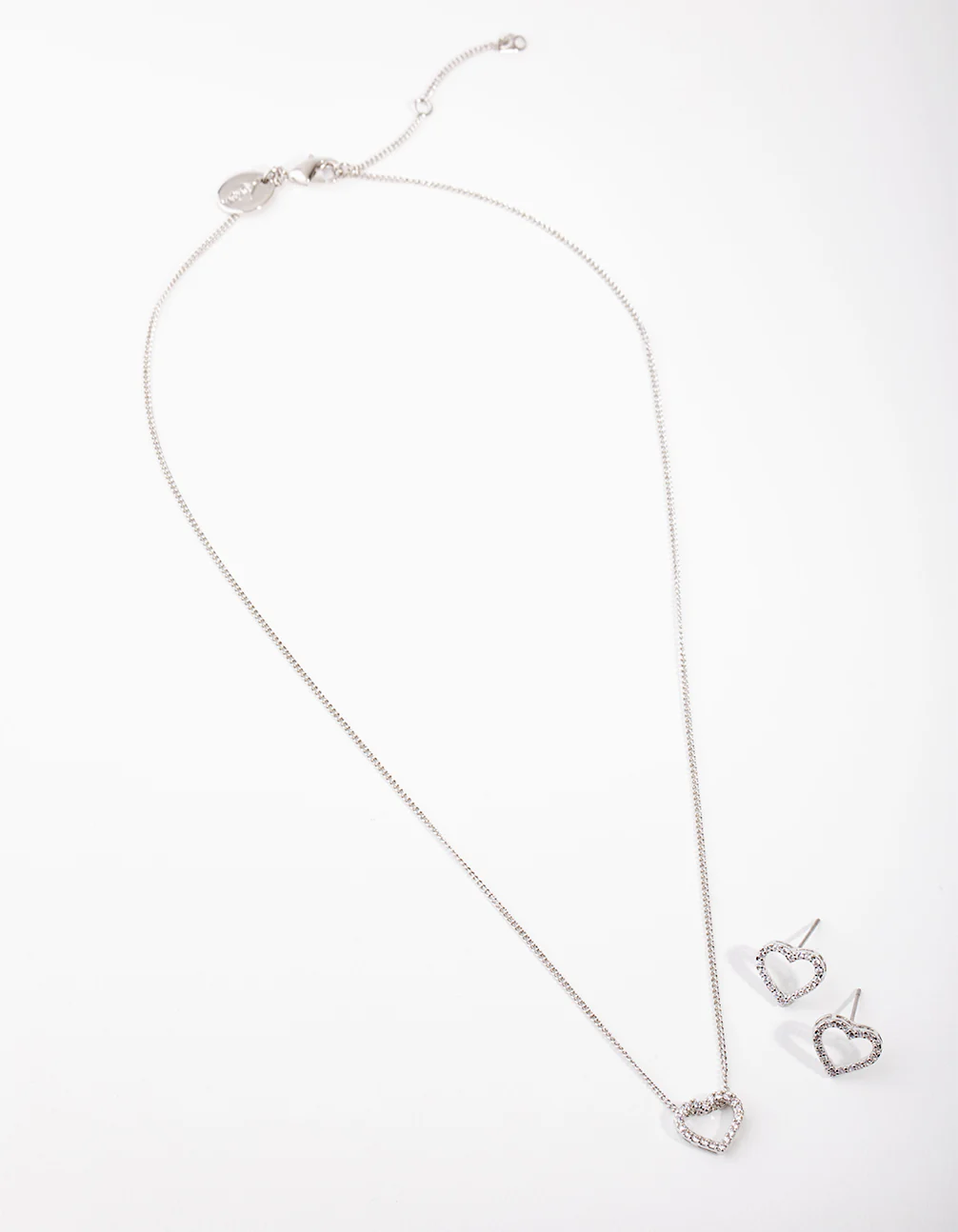Silver Diamond Simulant Heart Necklace & Earrings Set - Image 2