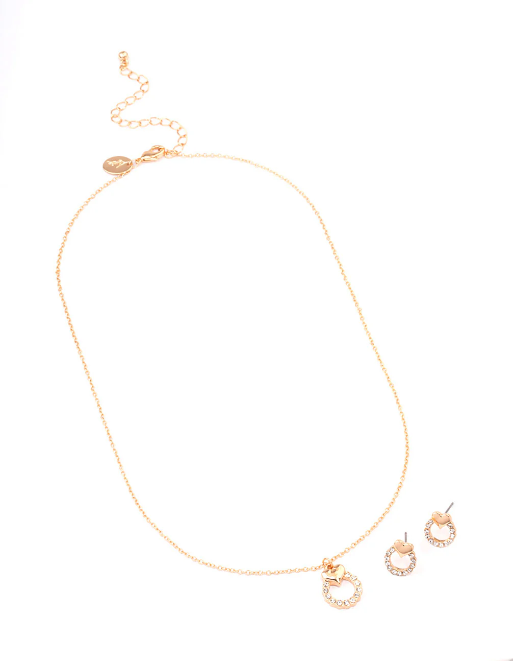 Gold Diamante Circle Heart Jewellery Set - Image 2