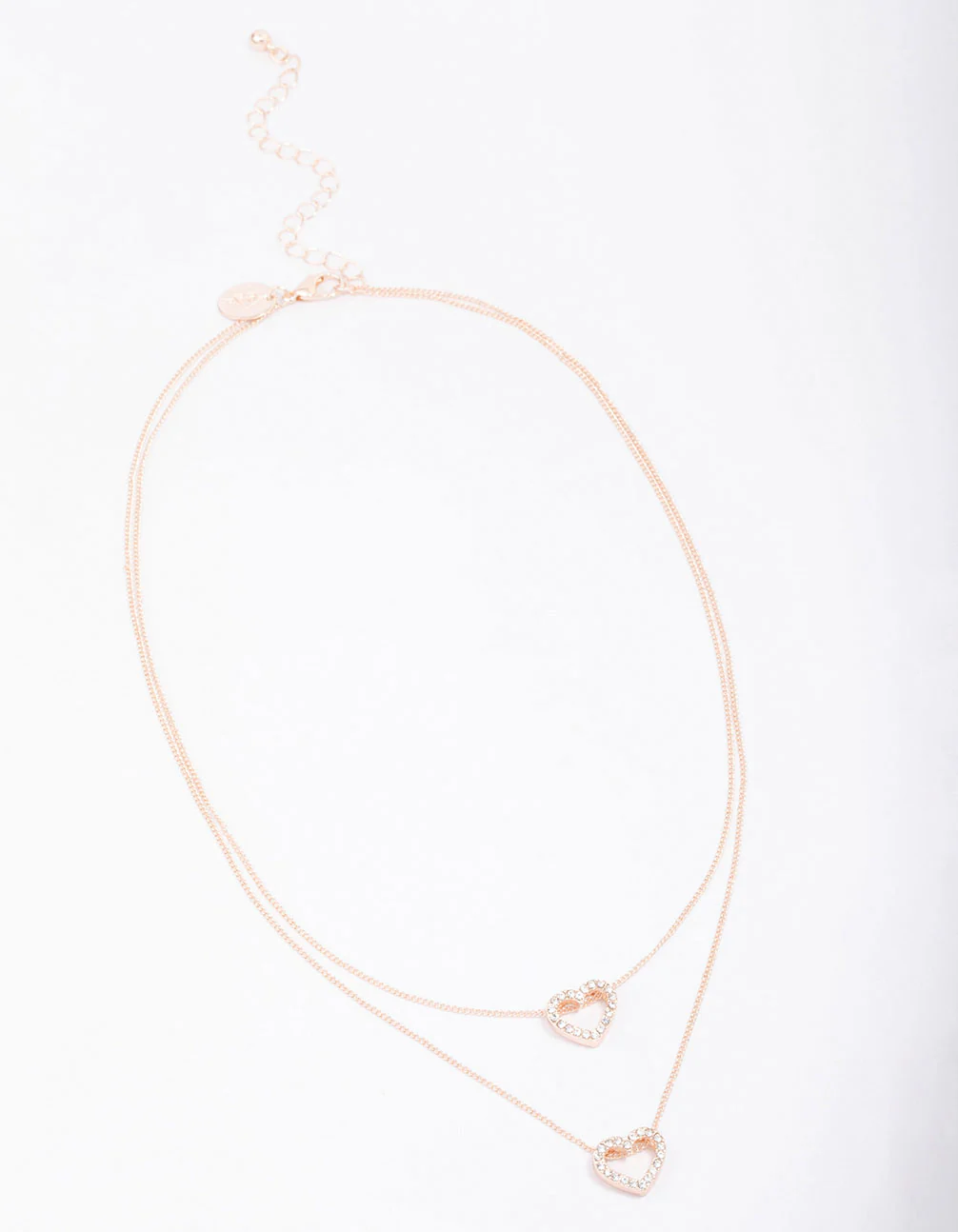 Rose Gold Double Diamante Open Heart Necklace - Image 3