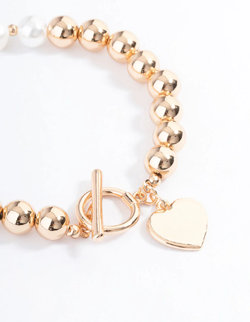 Gold Pearl & Bead Heart Bracelet - Image 3
