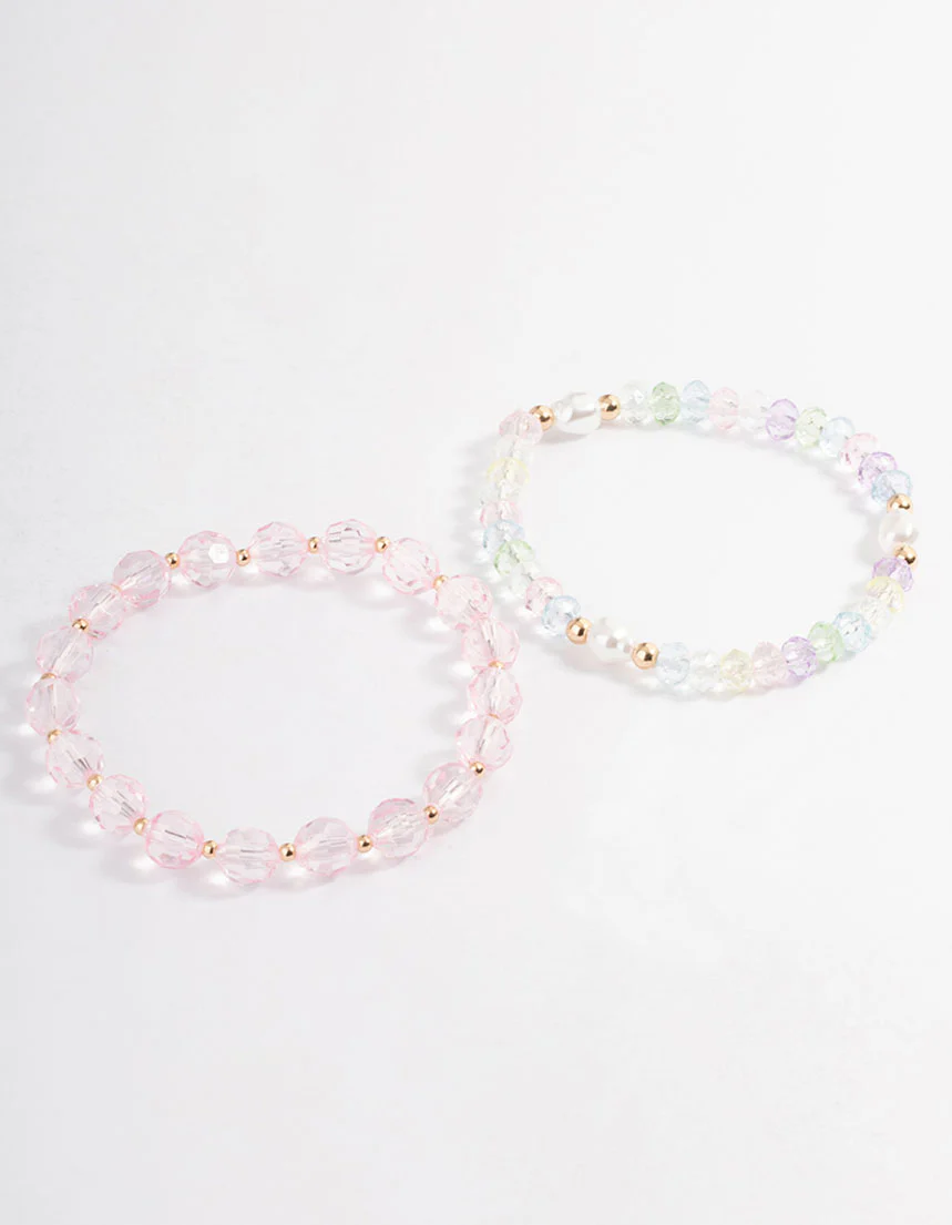 Gold Pearl & Facet Bead Stretch Bracelet - Image 2