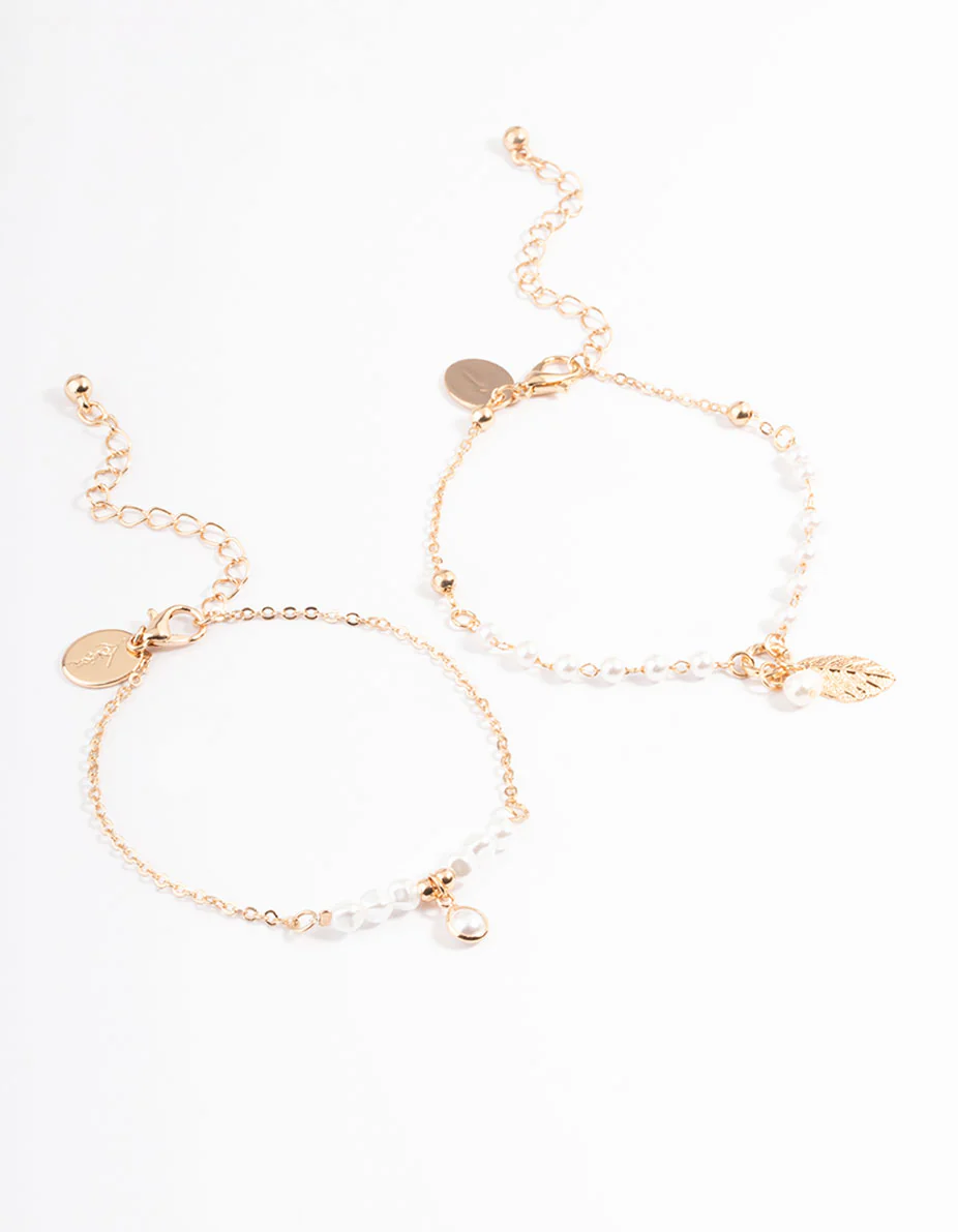 Gold Pretty Pearl & Leaf Bracelet Pack - Image 2