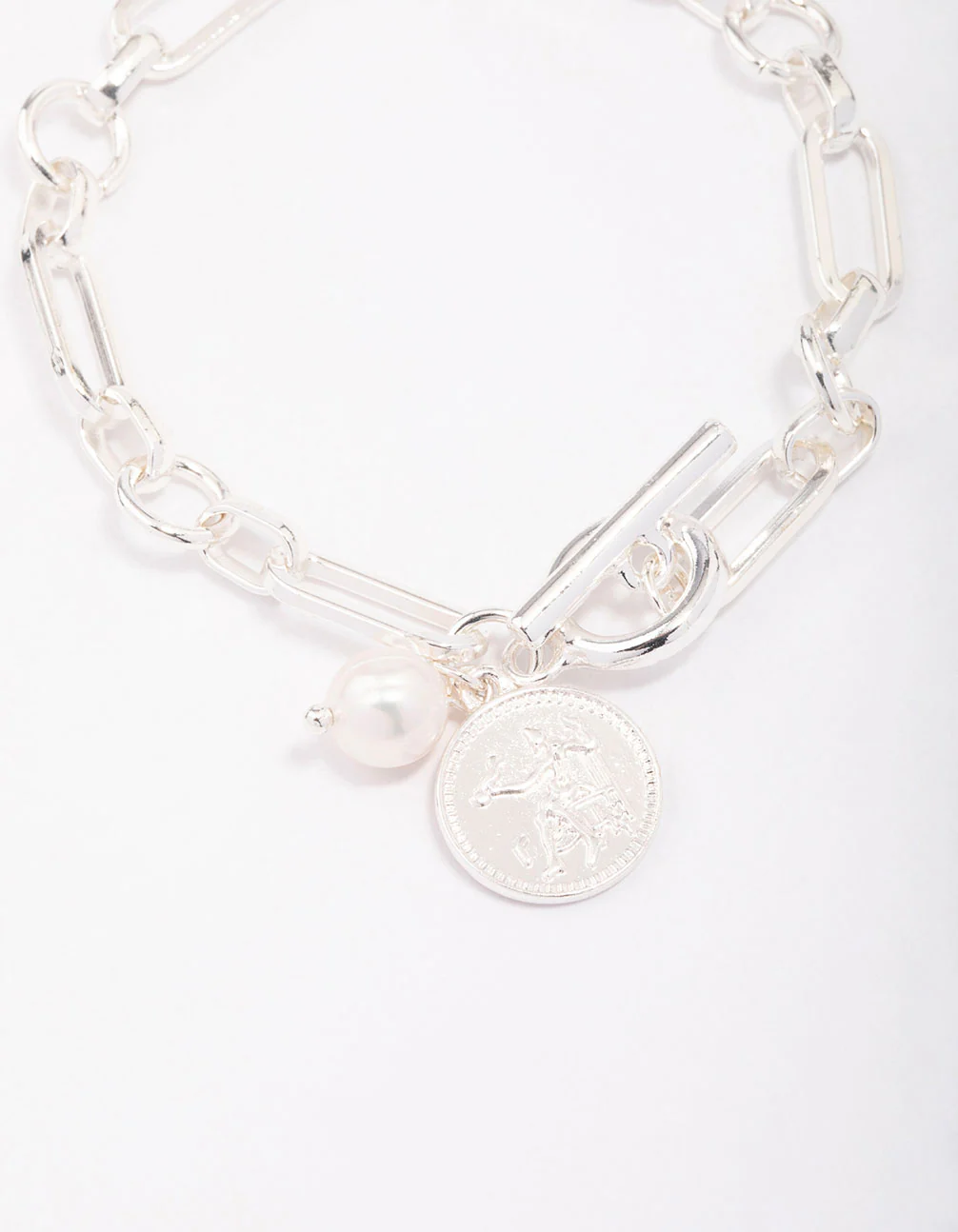 Silver Chunky Coin & Pearl Bracelet - Image 2