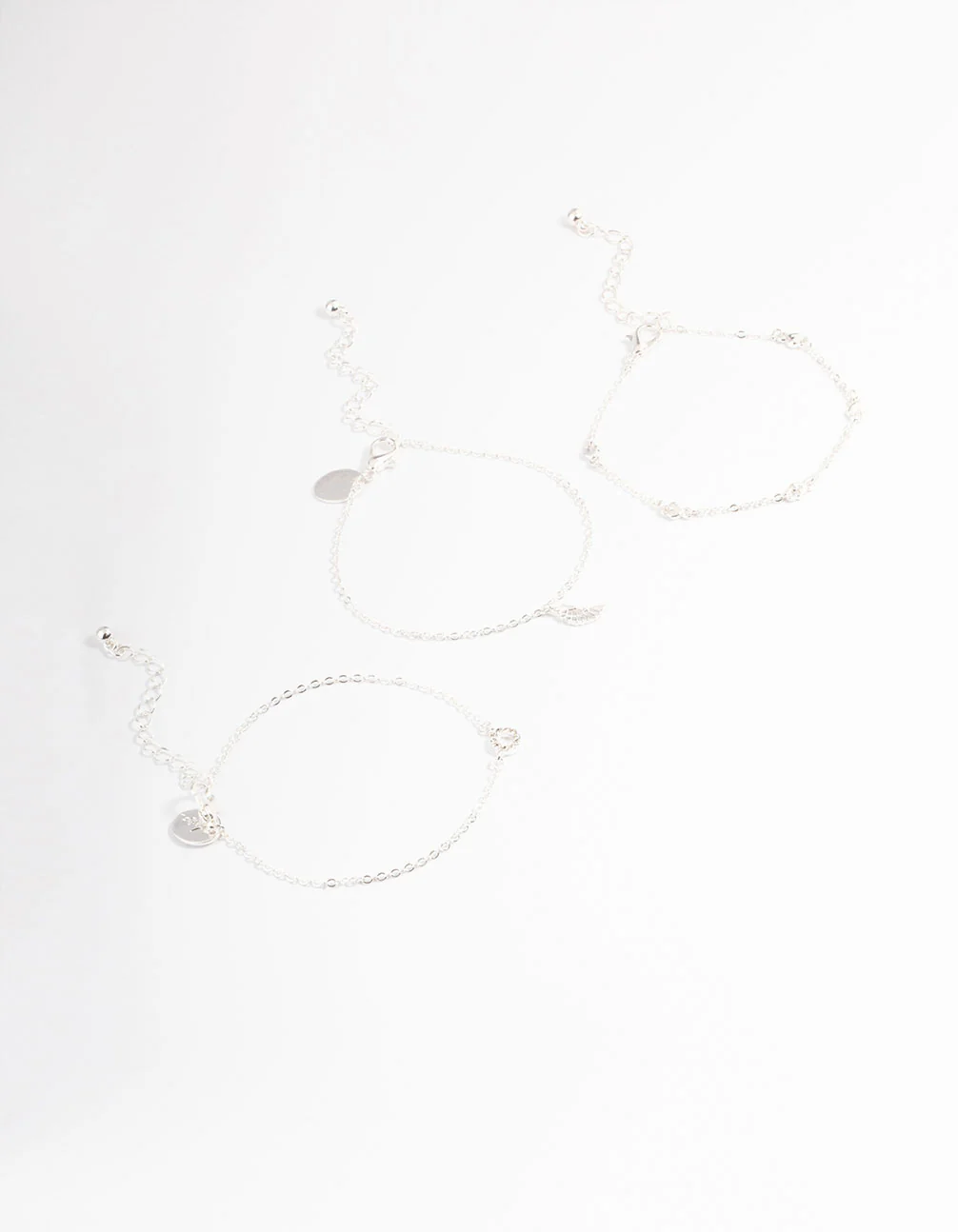 Silver Dainty Circle & Wing Bracelet Pack