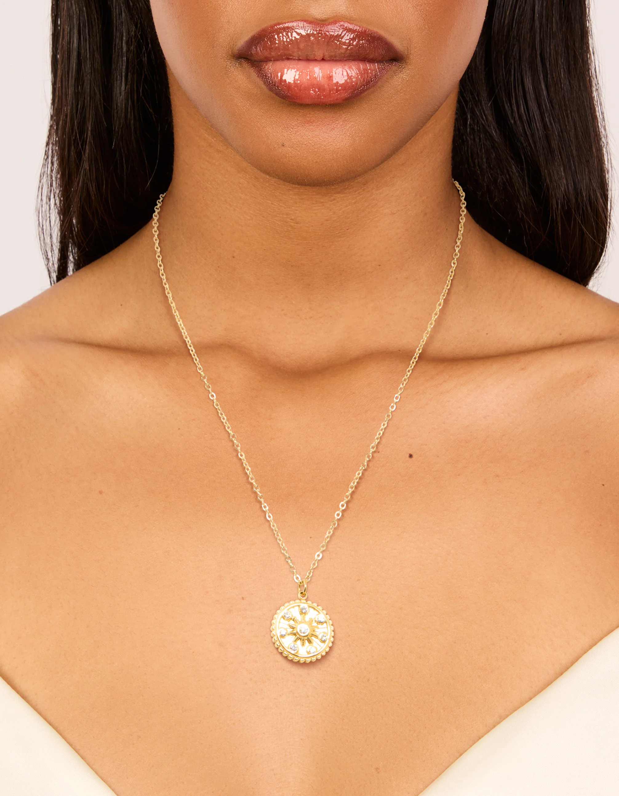 Waterproof Gold Plated Diamante Detail Sundial Pendant Necklace - Image 6