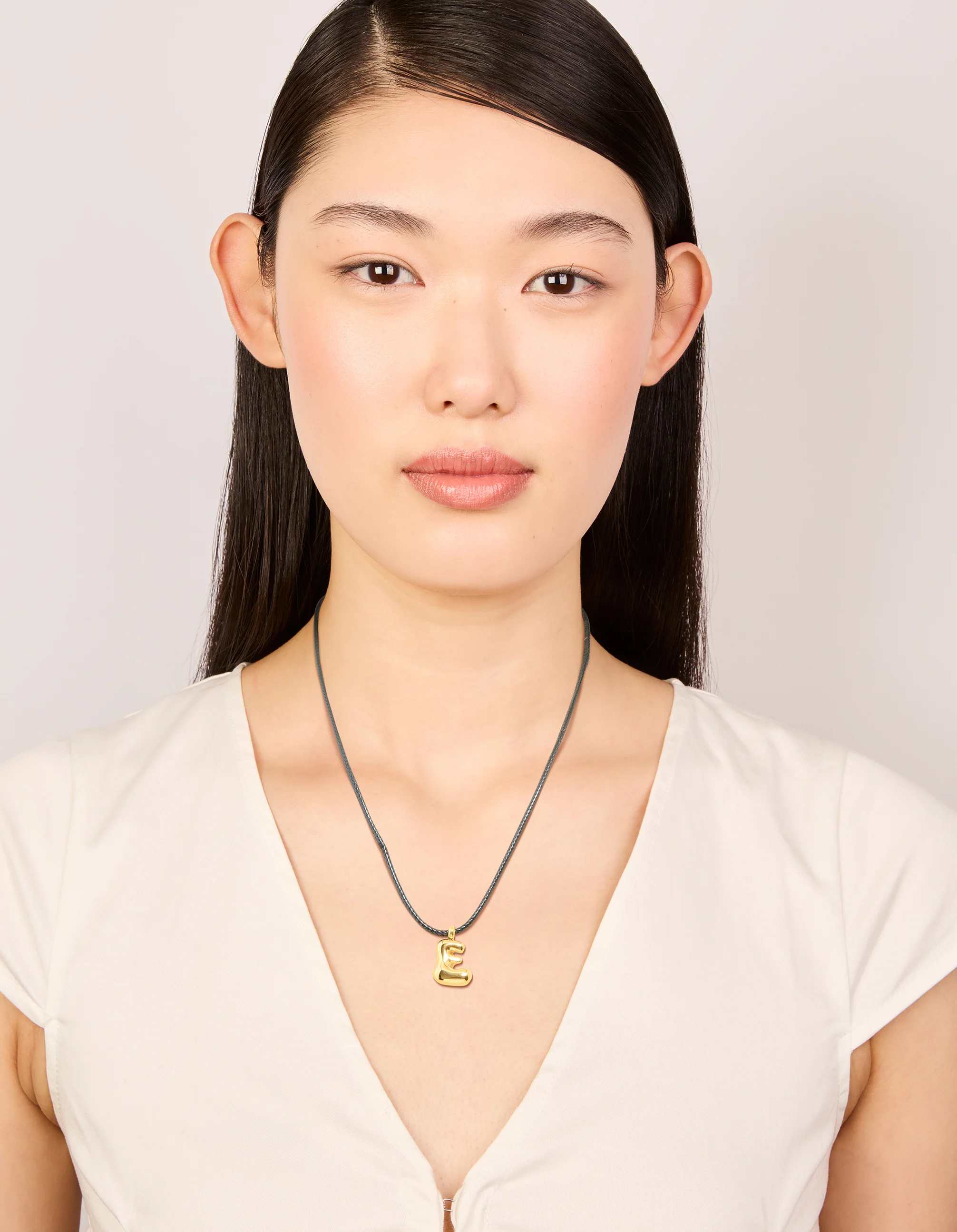 Waterproof Gold Plated Stainless Large Bubble Letter E Cord Necklace - Image 3