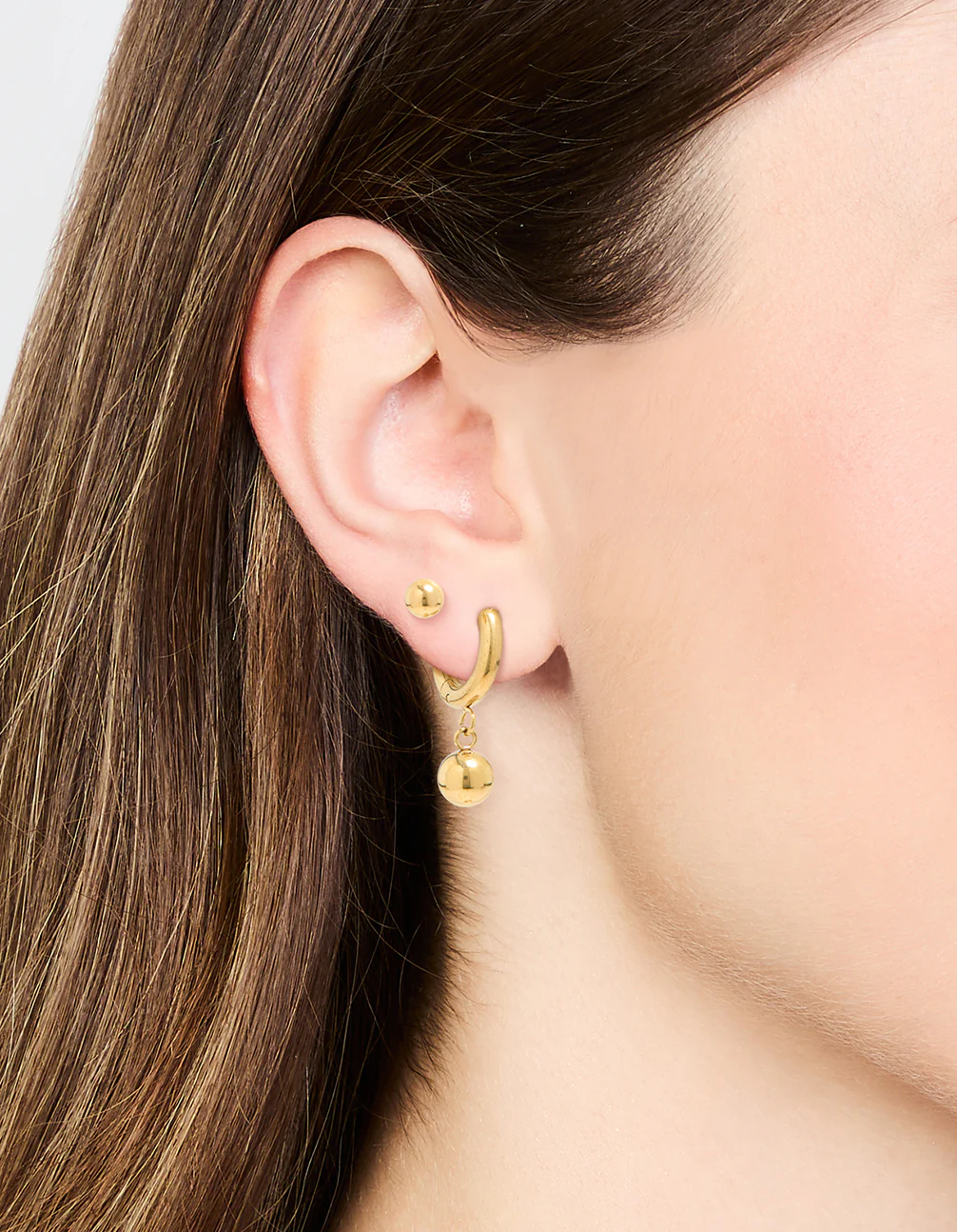 Waterproof Gold Plated Stainless Steel Ball Earrings 2-Pack - Image 2