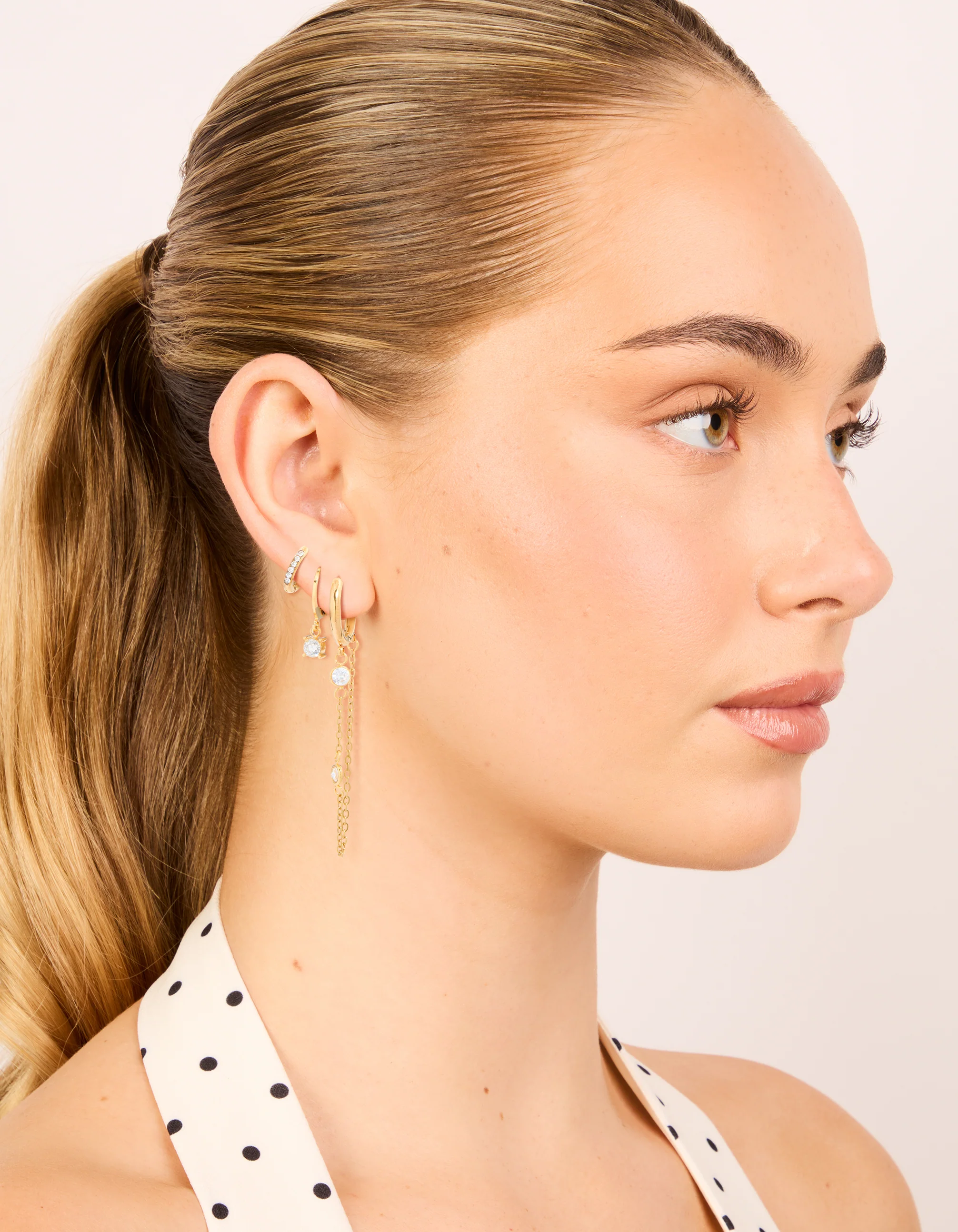 Waterproof Gold Plated Stainless Steel Bezel Clicker & Chain Earrings Stacking Pack - Image 2