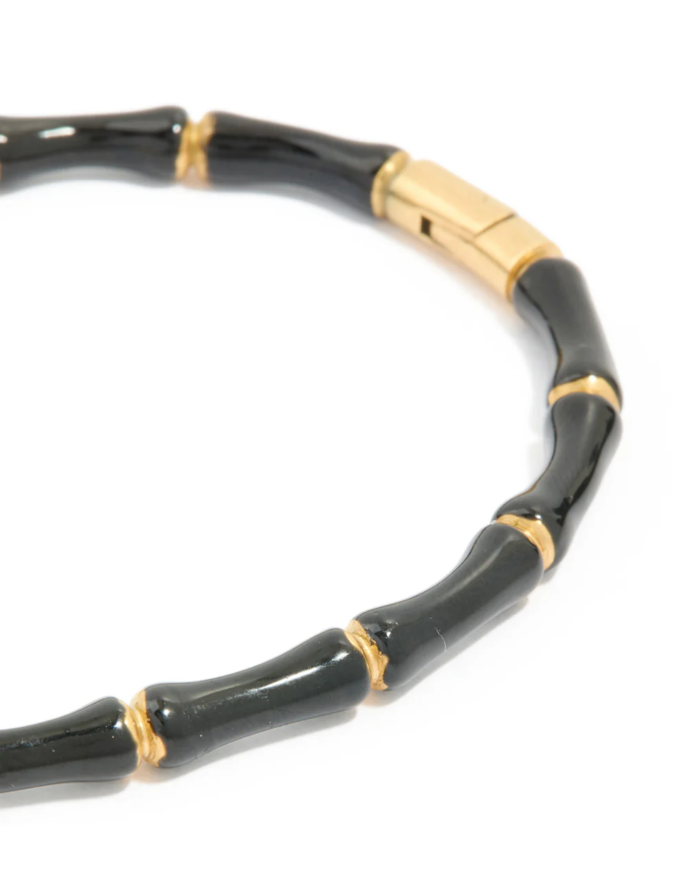 Waterproof Gold Plated Stainless Steel Black Enamel Bamboo Bangle - Image 4
