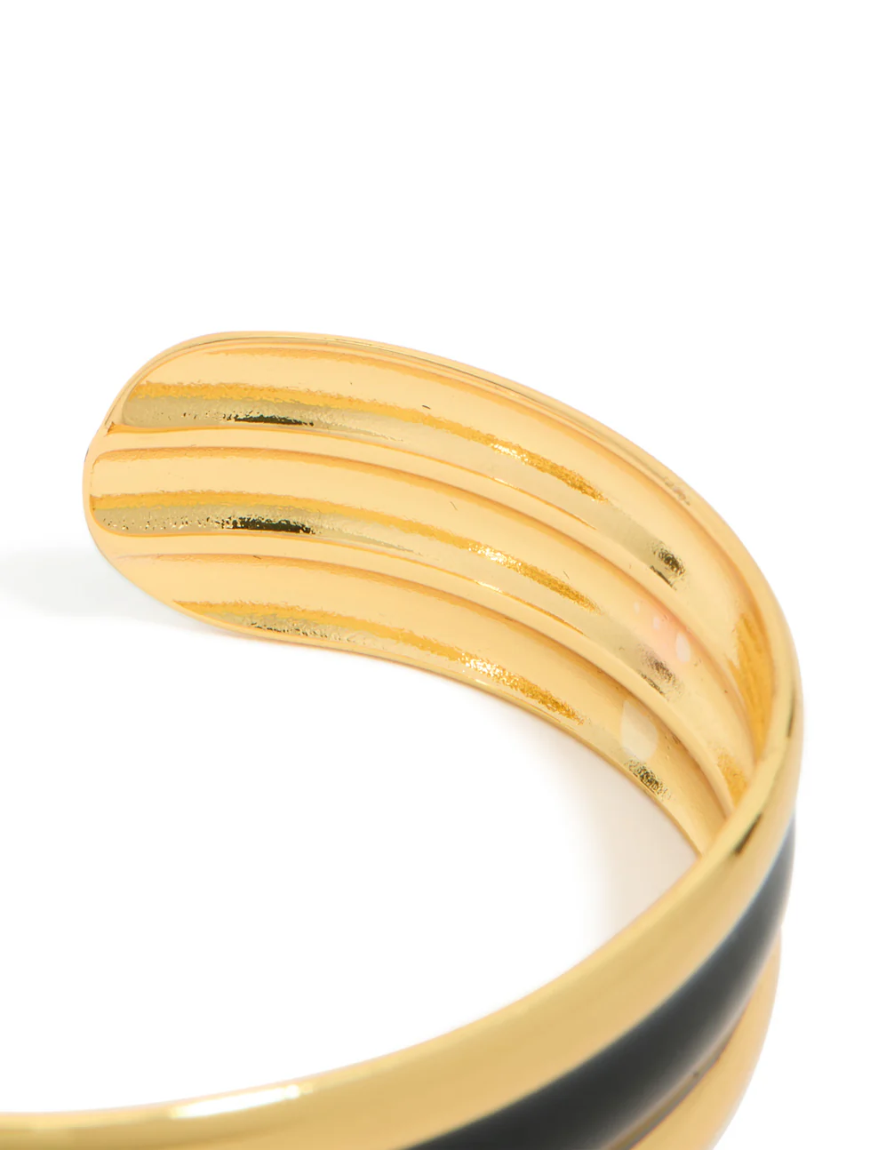 Waterproof Gold Plated Stainless Steel Black Enamel Inlay Wrist Cuff - Image 4