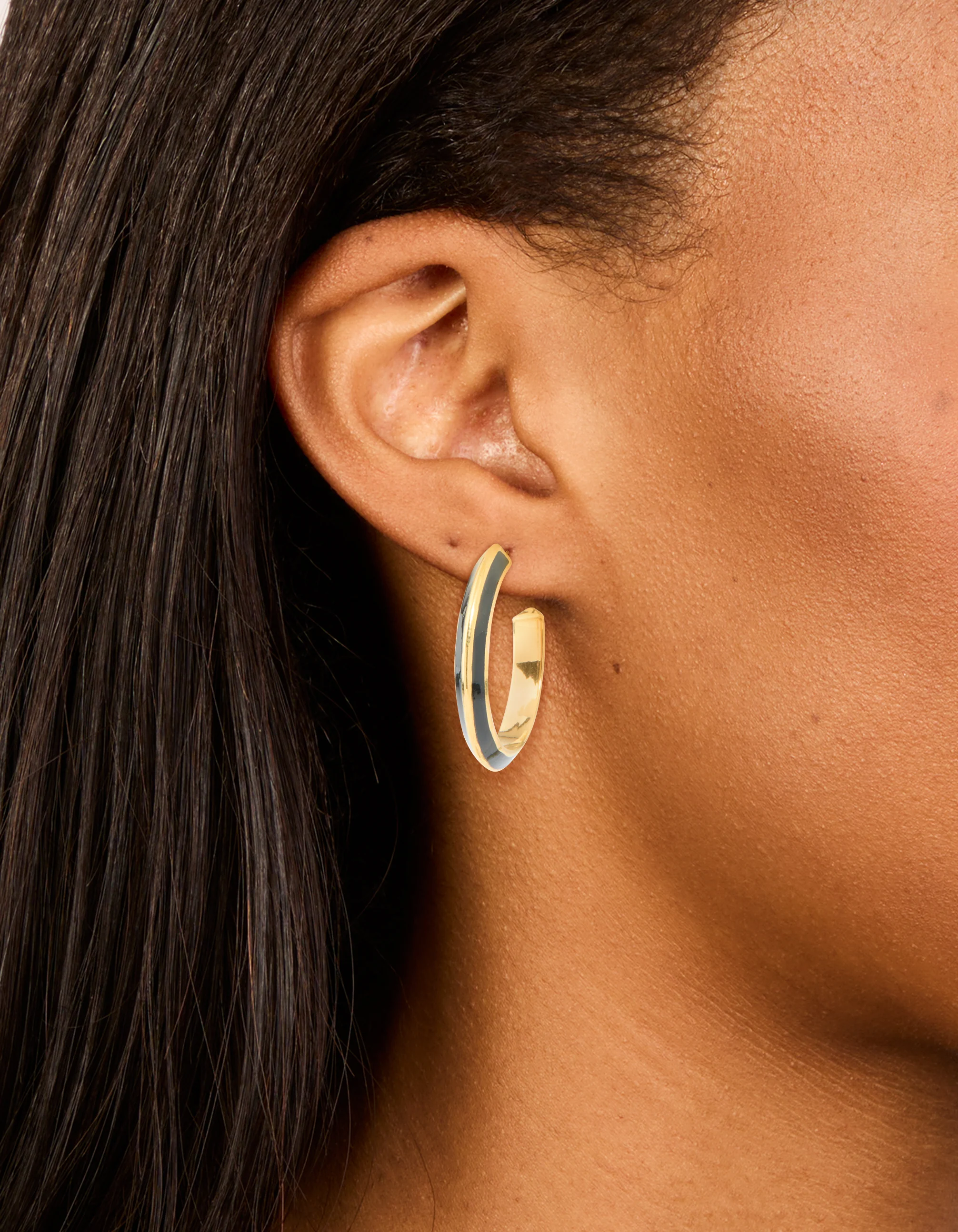 Waterproof Gold Plated Stainless Steel Black Enamel Stripe Hoop Earrings - Image 6