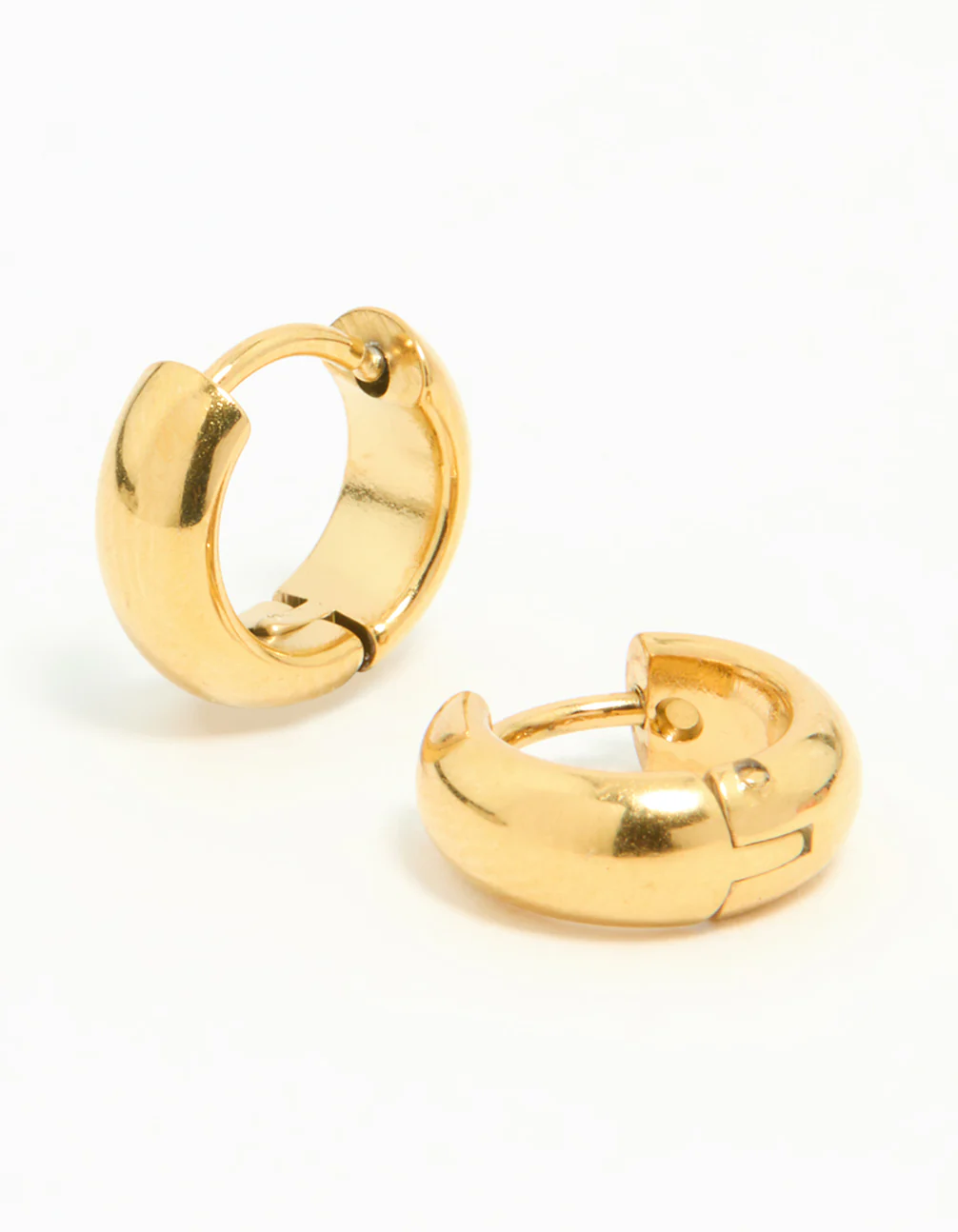 Waterproof Gold Plated Stainless Steel Chubby Huggie Earrings - Image 2