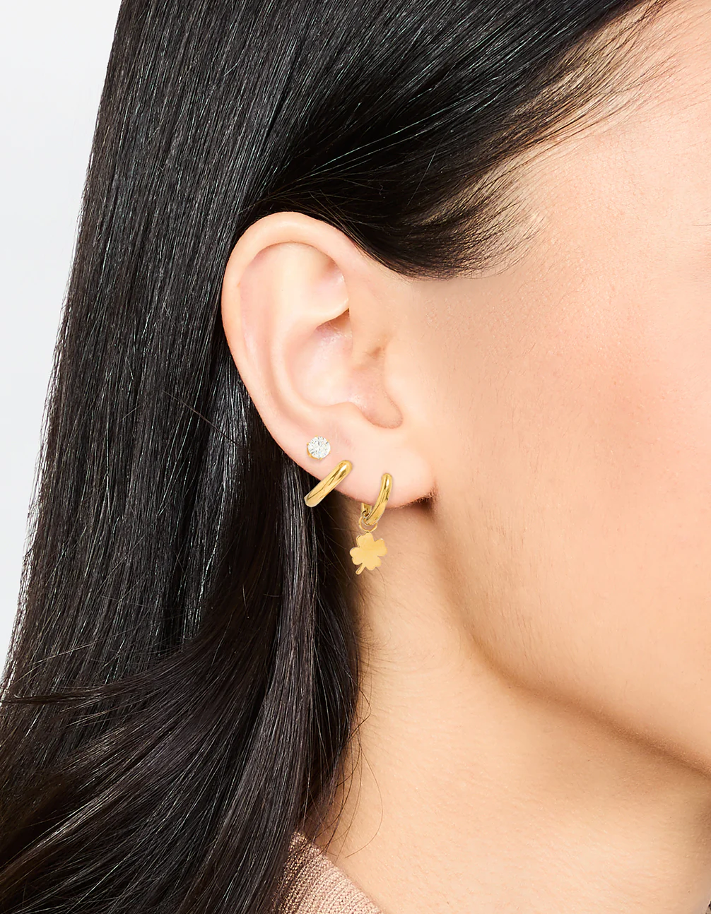 Waterproof Gold Plated Stainless Steel Clover Clean Earrings 3-Pack - Image 2