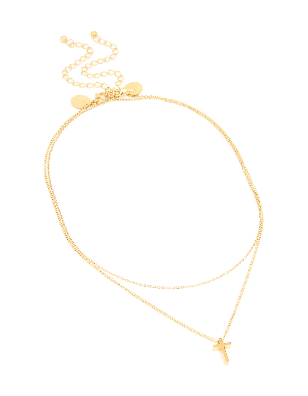 Waterproof Gold Plated Stainless Steel Cross & Chain Layered Necklace - Image 2