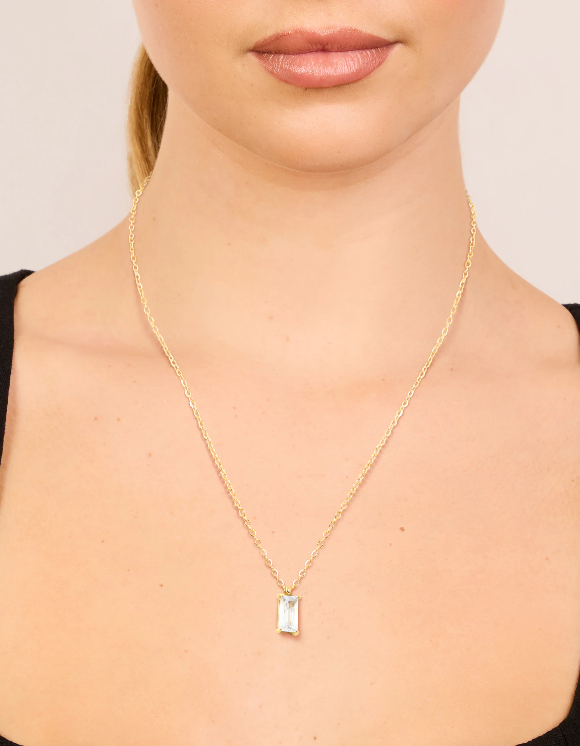 Waterproof Gold Plated Stainless Steel Cubic Zirconia Baguette Pendant Necklace - Image 6