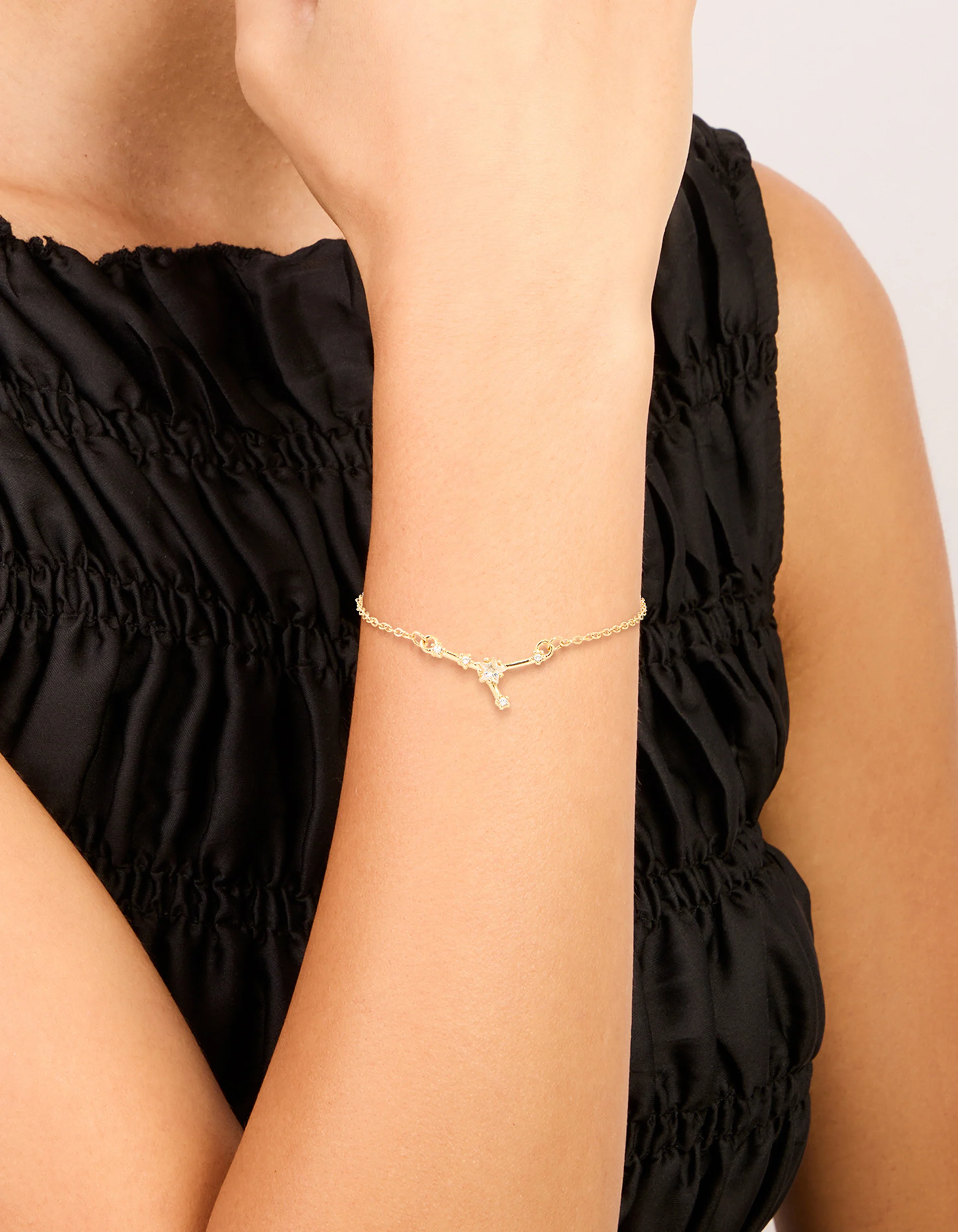 Waterproof Gold Plated Stainless Steel Cubic Zirconia Cancer Zodiac Sign Bracelet - Image 2