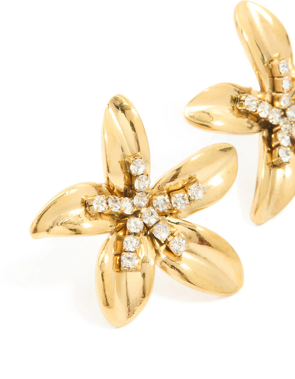 Waterproof Gold Plated Stainless Steel Cubic Zirconia Centre Flower Stud Earrings - Image 2