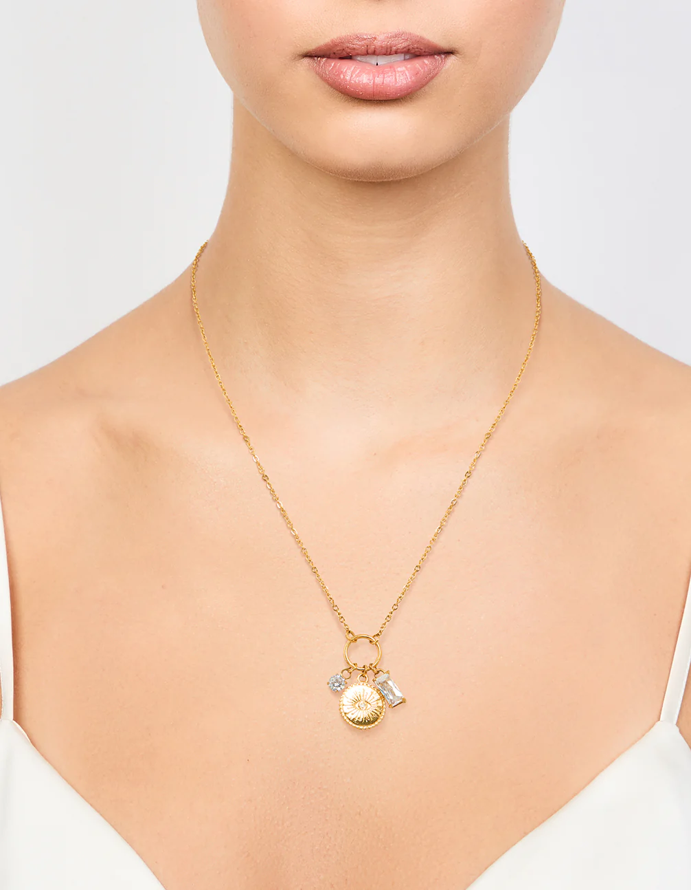Waterproof Gold Plated Stainless Steel Cubic Zirconia Evil Eye Pendant Necklace - Image 2