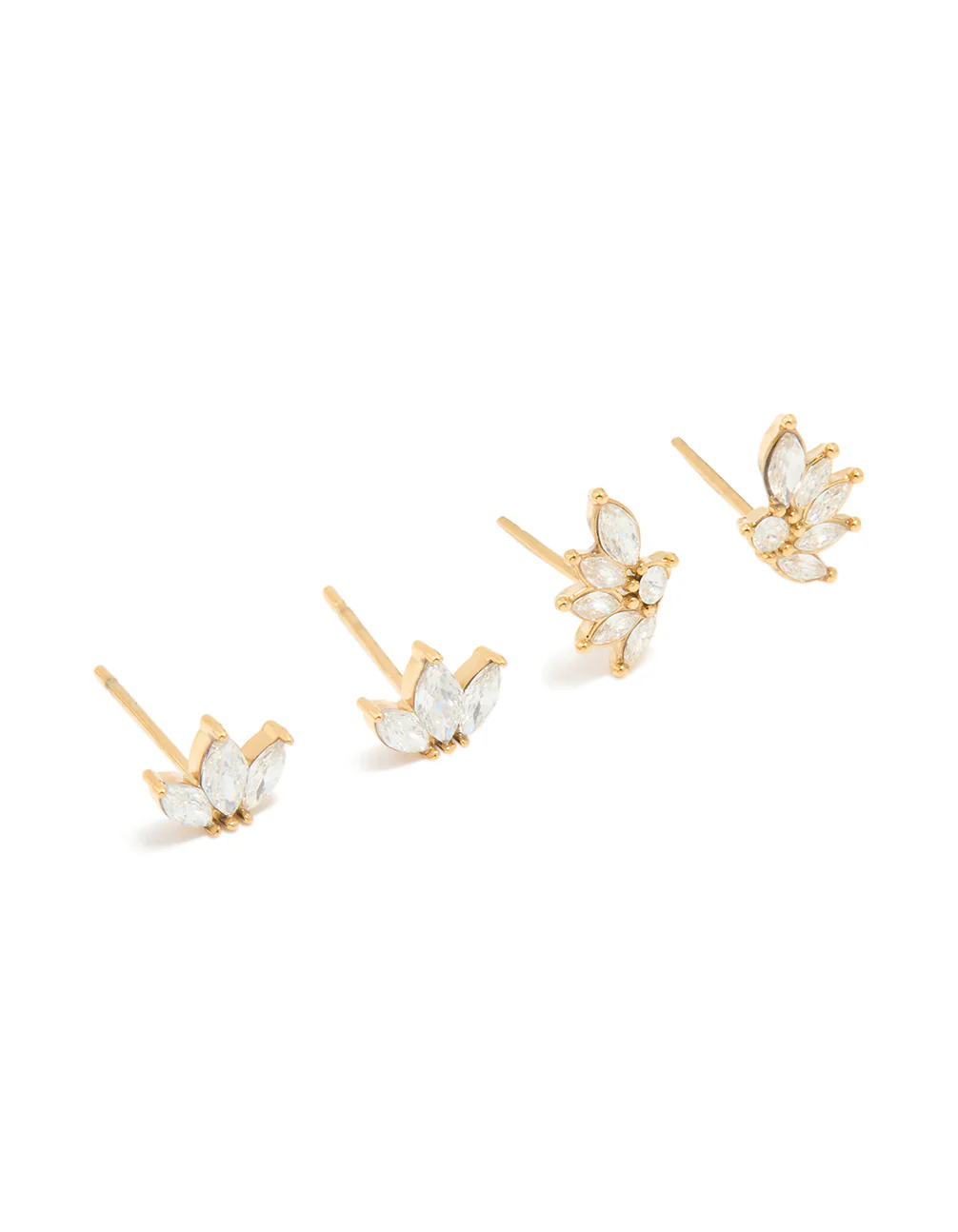Waterproof Gold Plated Stainless Steel Cubic Zirconia Flower Stacker Earrings 3-Pack - Image 2