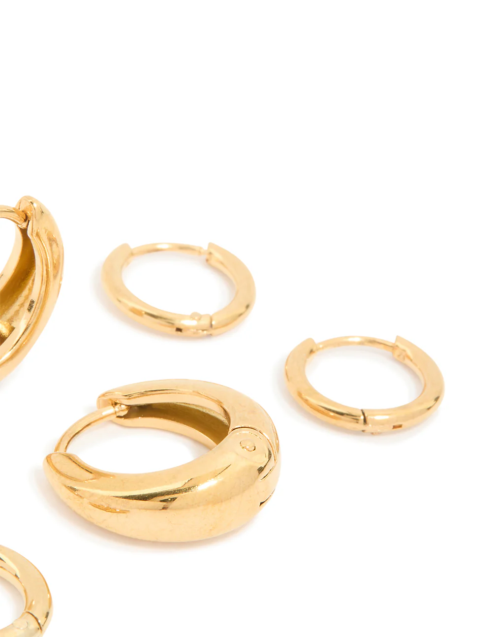 Waterproof Gold Plated Stainless Steel Cubic Zirconia Mix Huggie Earrings 3-Pack - Image 5