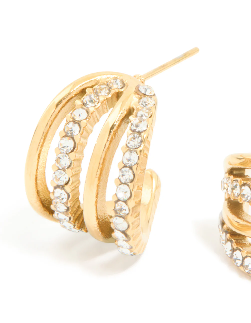 Waterproof Gold Plated Stainless Steel Cubic Zirconia Pave 4-Row Illusion Hoop Earrings - Image 4