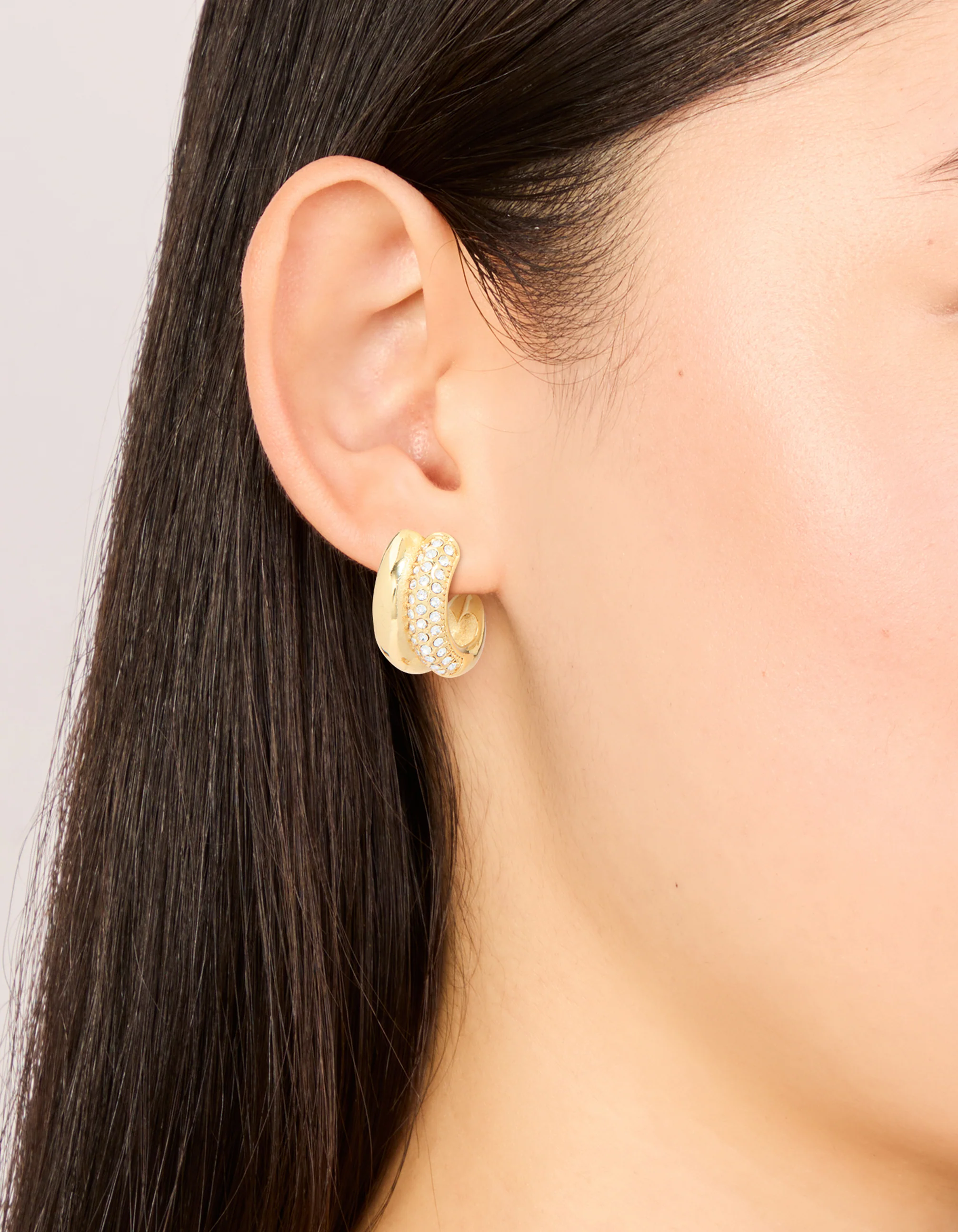 Waterproof Gold Plated Stainless Steel Cubic Zirconia Pave Illusion Hoop Earrings - Image 2