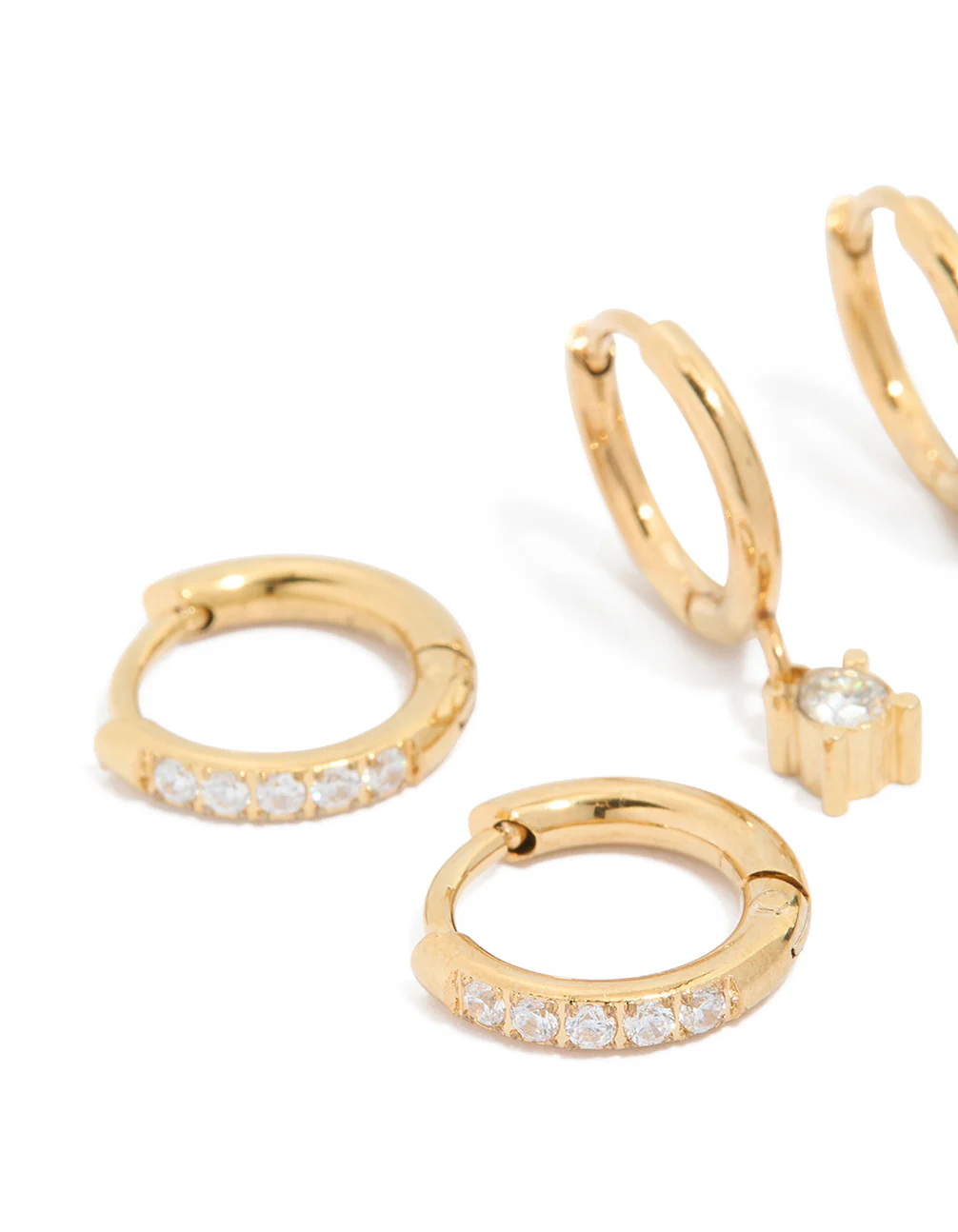 Waterproof Gold Plated Stainless Steel Diamante Earrings 3-Pack - Image 3
