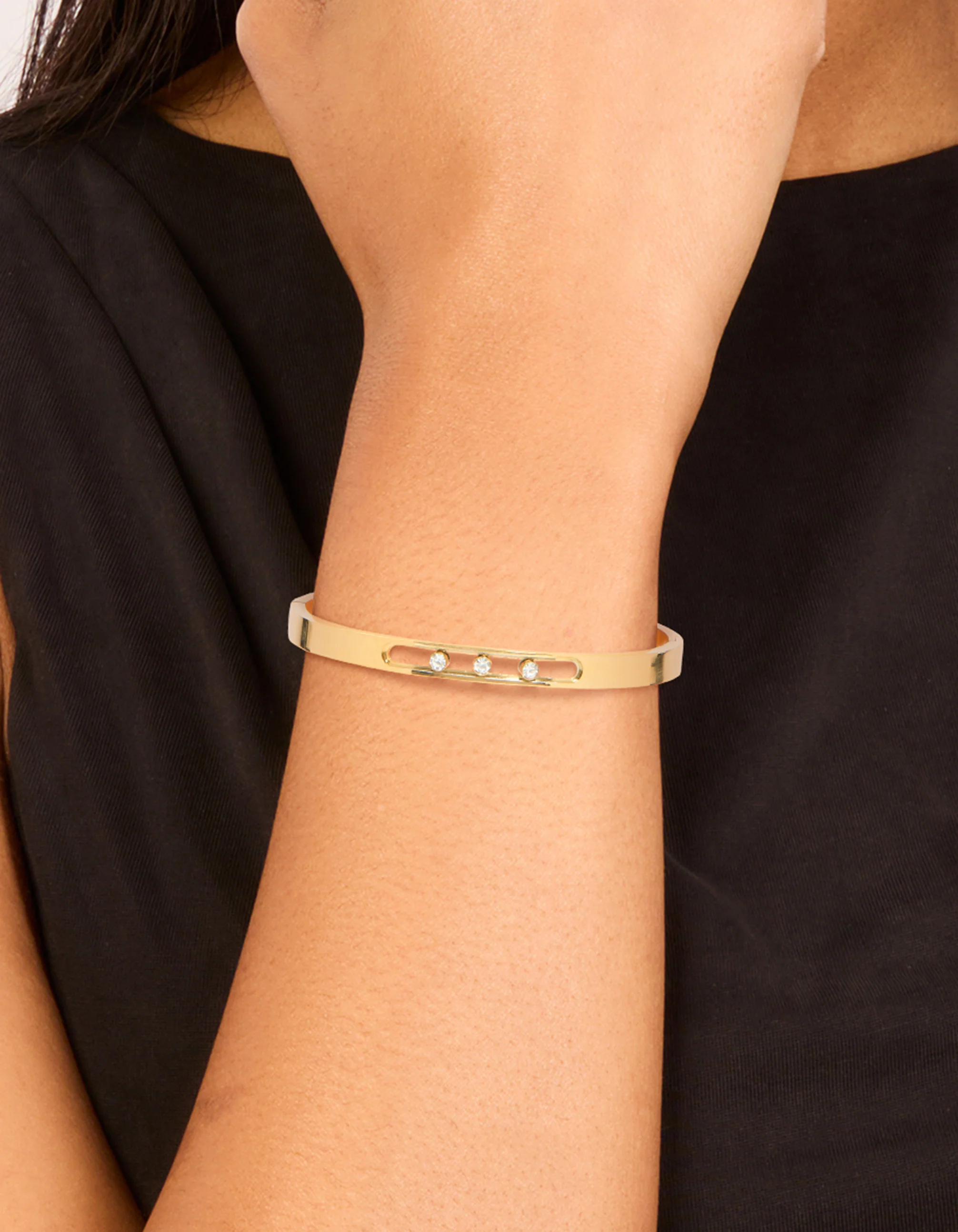 Waterproof Gold Plated Stainless Steel Diamante Hinged Bangle - Image 2