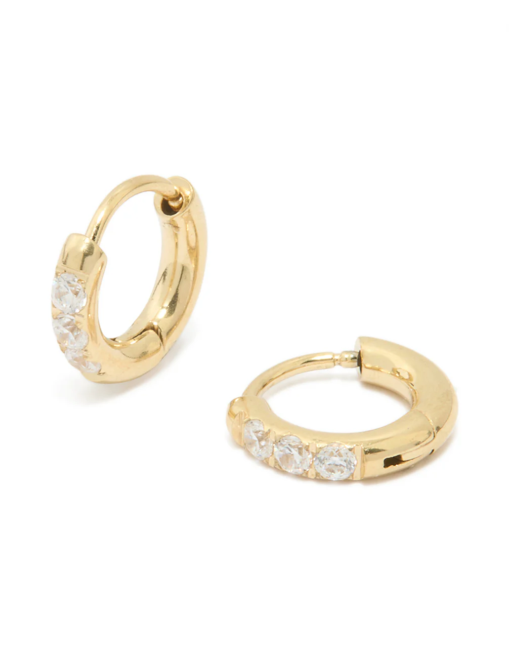 Waterproof Gold Plated Stainless Steel Cubic Zirconia Huggie Earrings 10 MM - Image 2