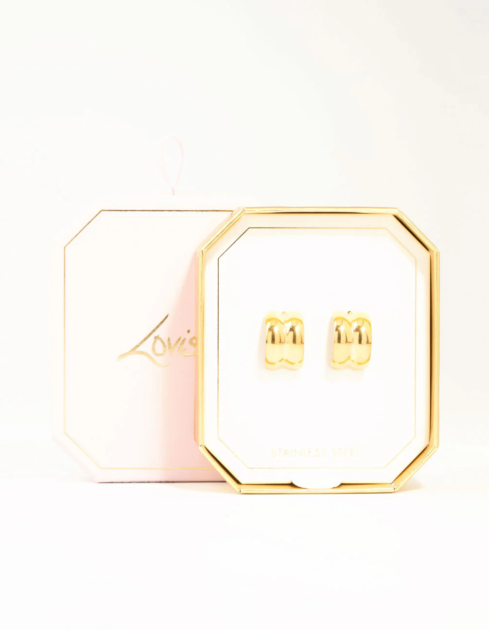 Waterproof Gold Plated Stainless Steel Double Chubby Hoop Earrings - Image 7