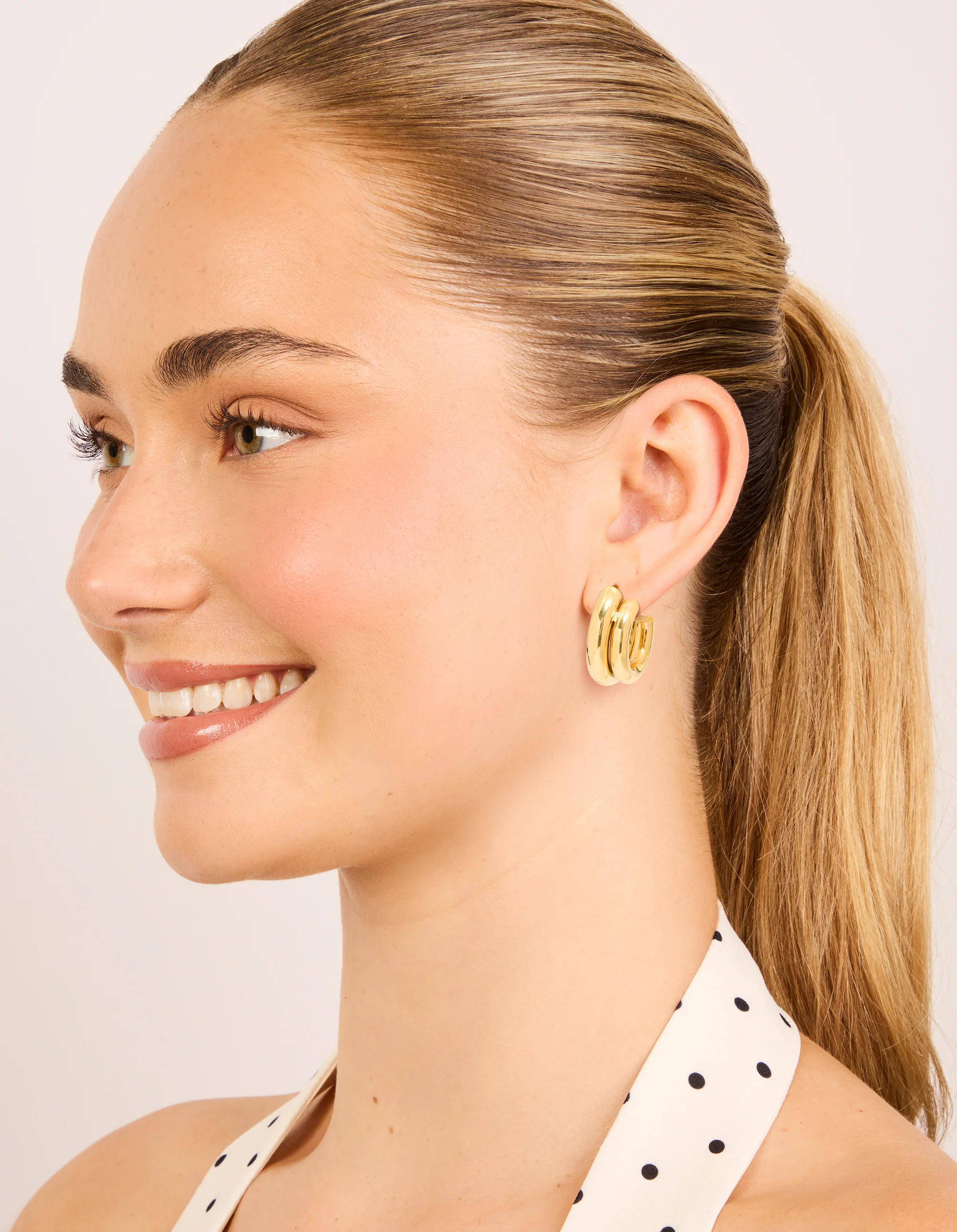 Waterproof Gold Plated Stainless Steel Double Illusion Hoop Earrings - Image 3