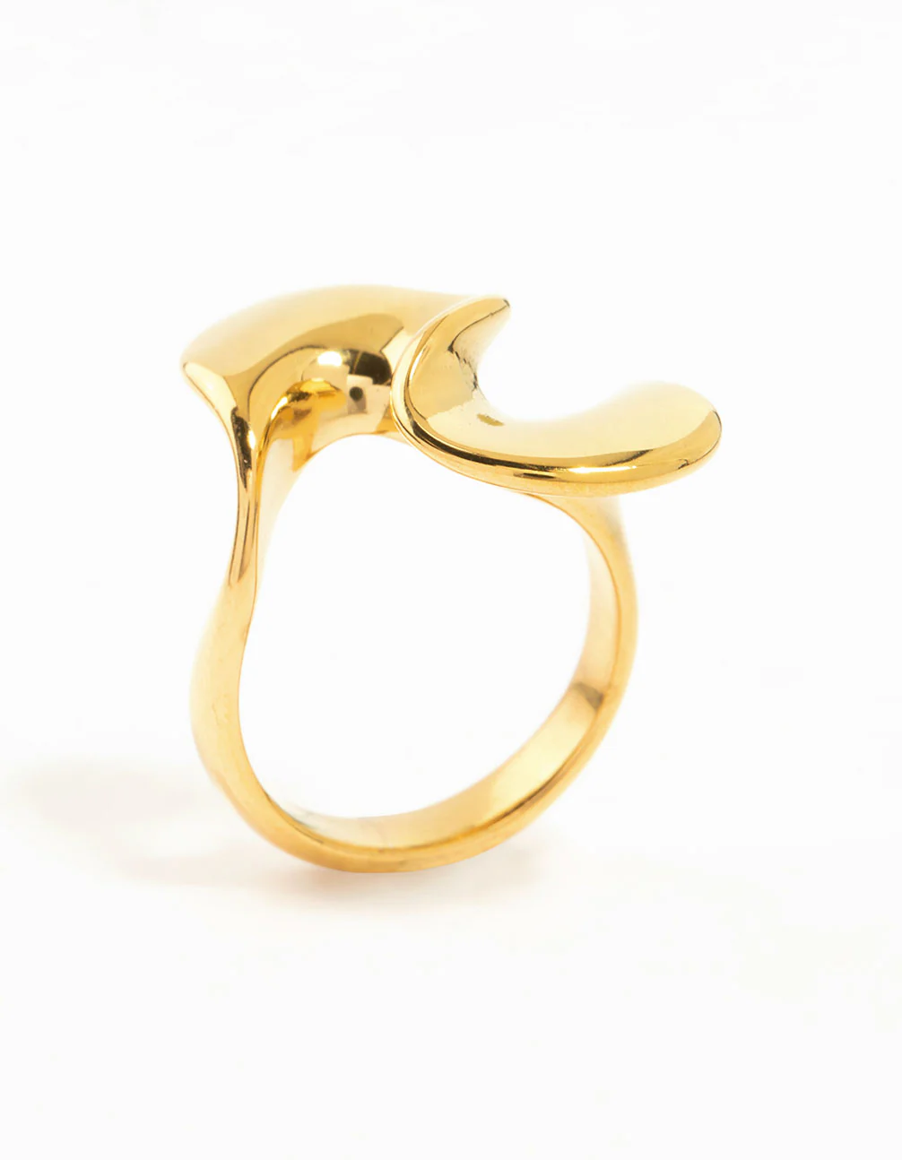 Waterproof Gold Plated Stainless Steel Elongated Ribbon Ring - Image 3
