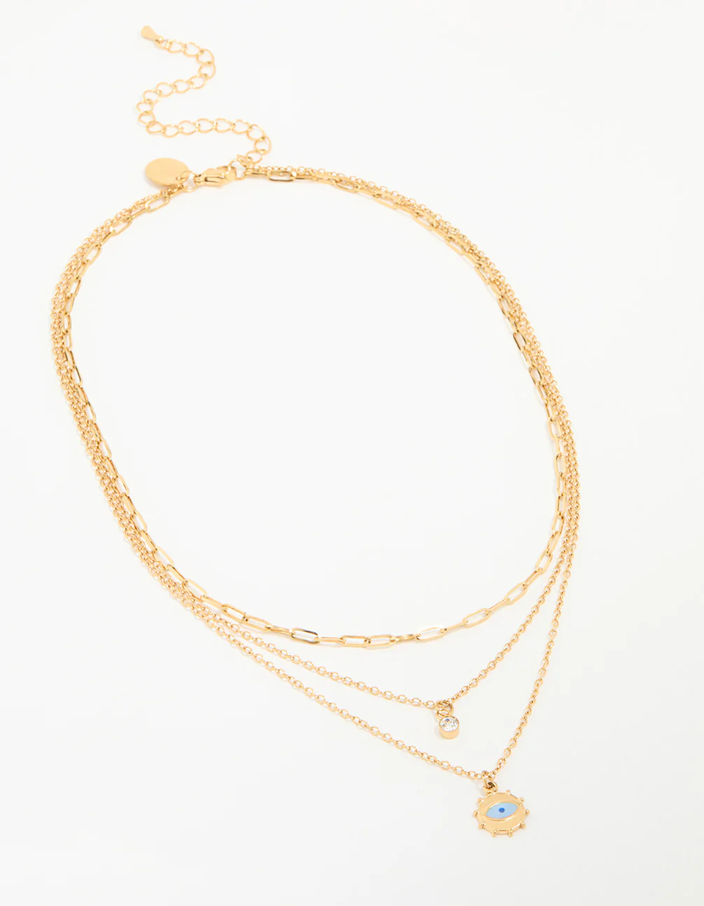 Waterproof Gold Plated Stainless Steel Evil Eye Layered Necklace - Image 2