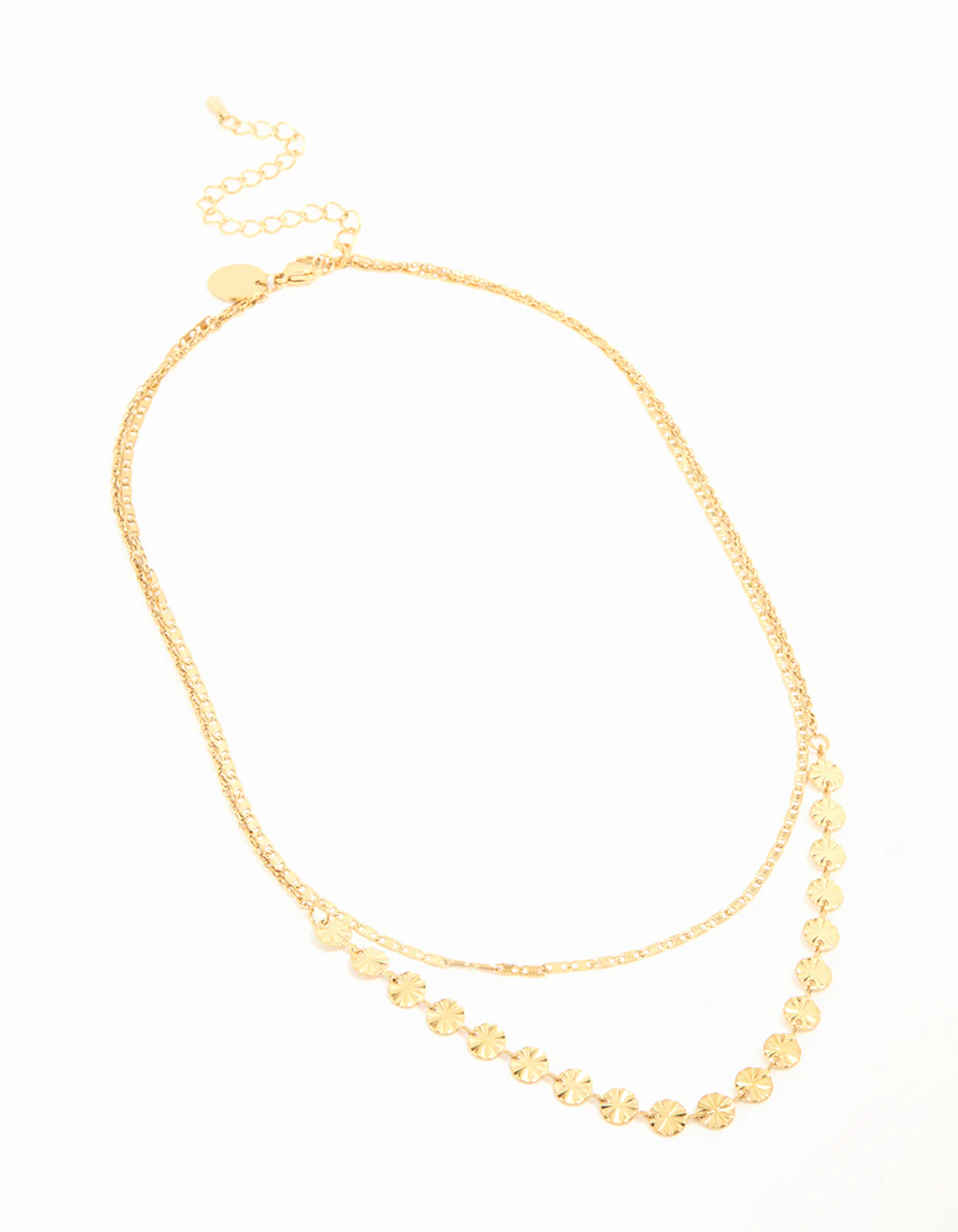 Waterproof Gold Plated Stainless Steel Hammered Layered Necklace - Image 2
