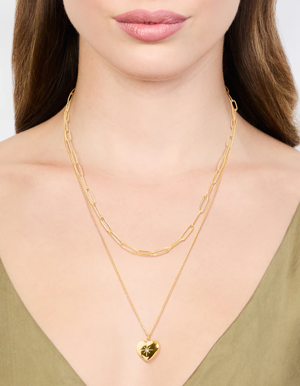 Waterproof Gold Plated Stainless Steel Heart Layered Pendant Necklace - Image 2