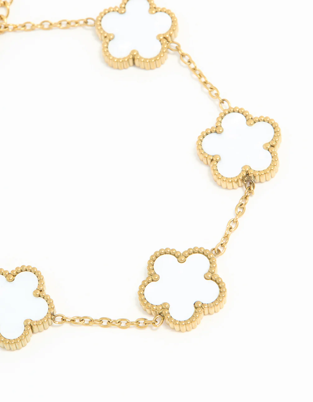 Waterproof Gold Plated Stainless Steel Ivory Inlay Large Flowers Charm Bracelet - Image 2