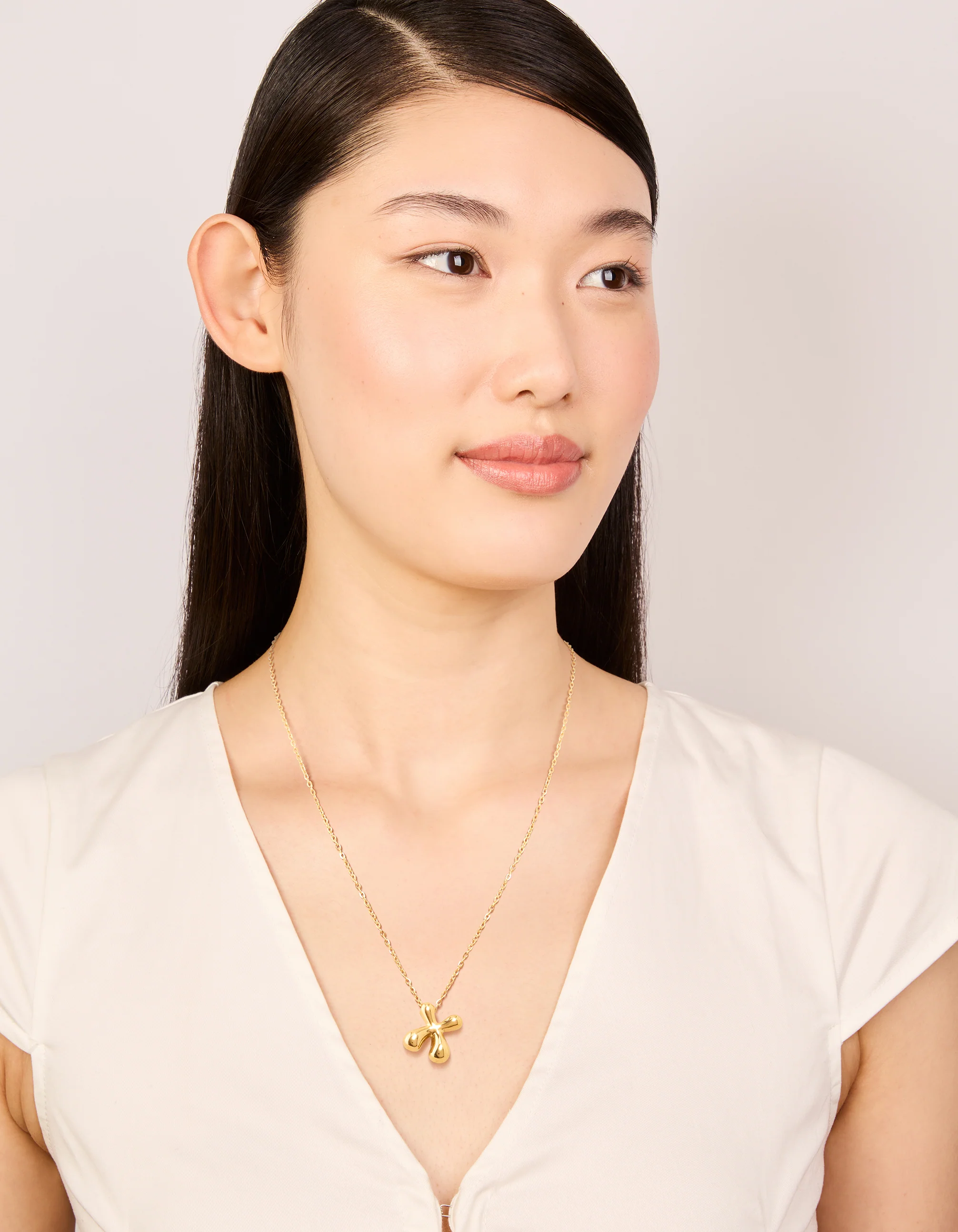 Waterproof Gold Plated Stainless Steel Large Bubble Letter X Necklace - Image 3