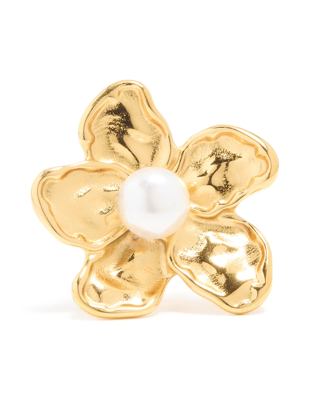 Waterproof Gold Plated Stainless Steel Large Flower Pearl Ring - Image 3